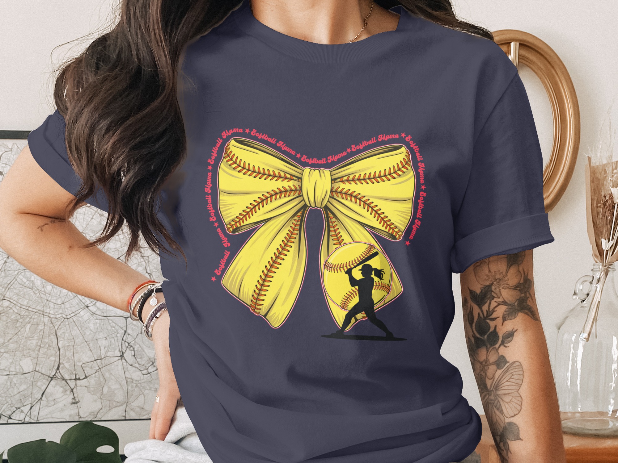 Softball Mama Shirt Game Day Bow Tee, Retro Softball Player T-Shirt, Cute Sports Mom Apparel, Mother's Day Gift Idea - Image 2