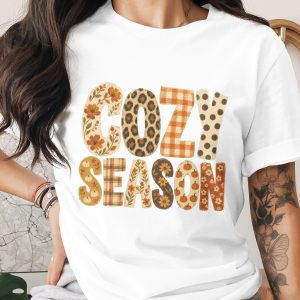 Comfort Colors ® Cozy Season Fall T-Shirt, Autumn Vibes Leopard Buffalo Plaid Pumpkin Spice Graphic Tee Gift