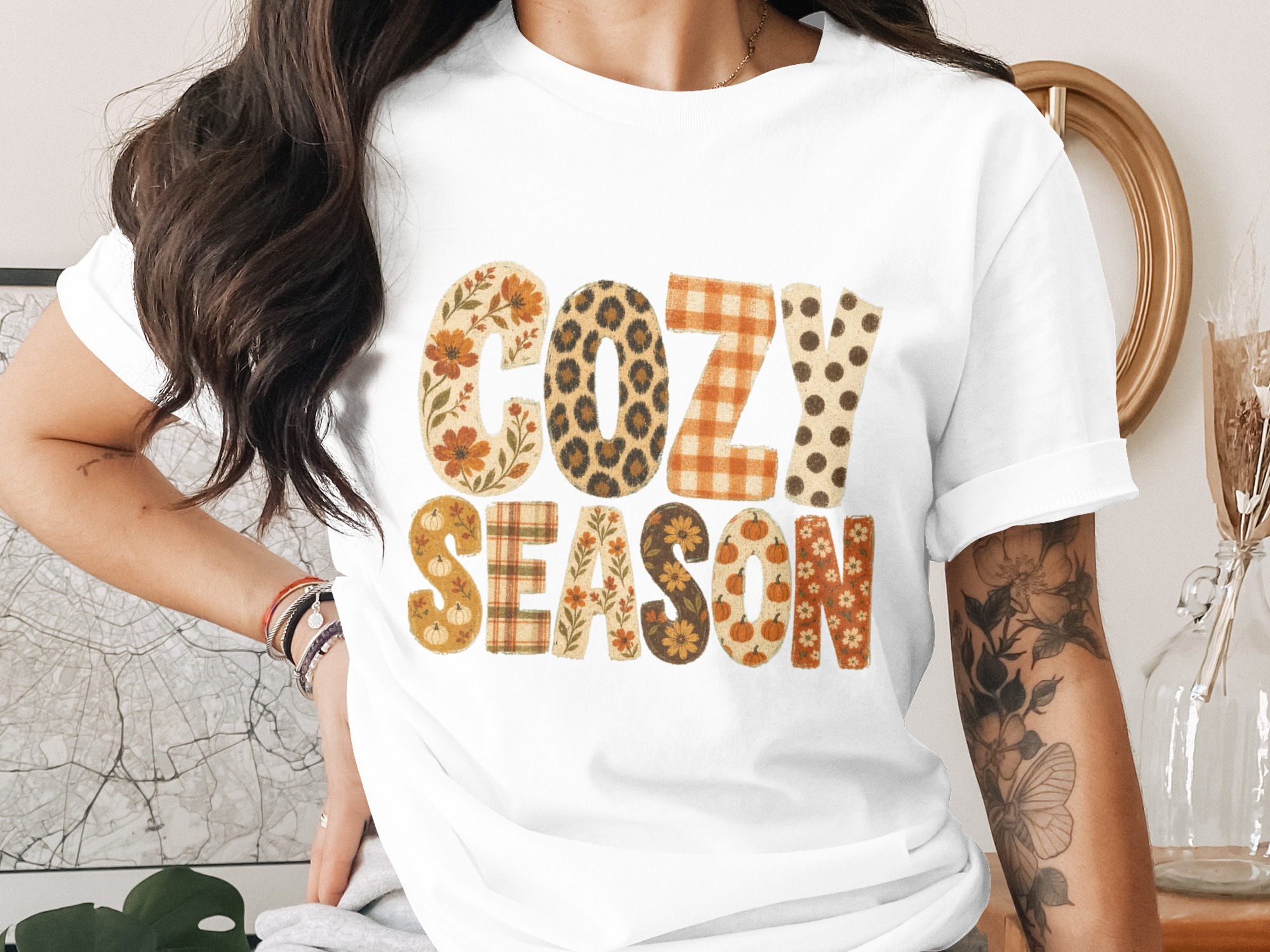 Comfort Colors ® Cozy Season Fall T-Shirt, Autumn Vibes Leopard Buffalo Plaid Pumpkin Spice Graphic Tee Gift