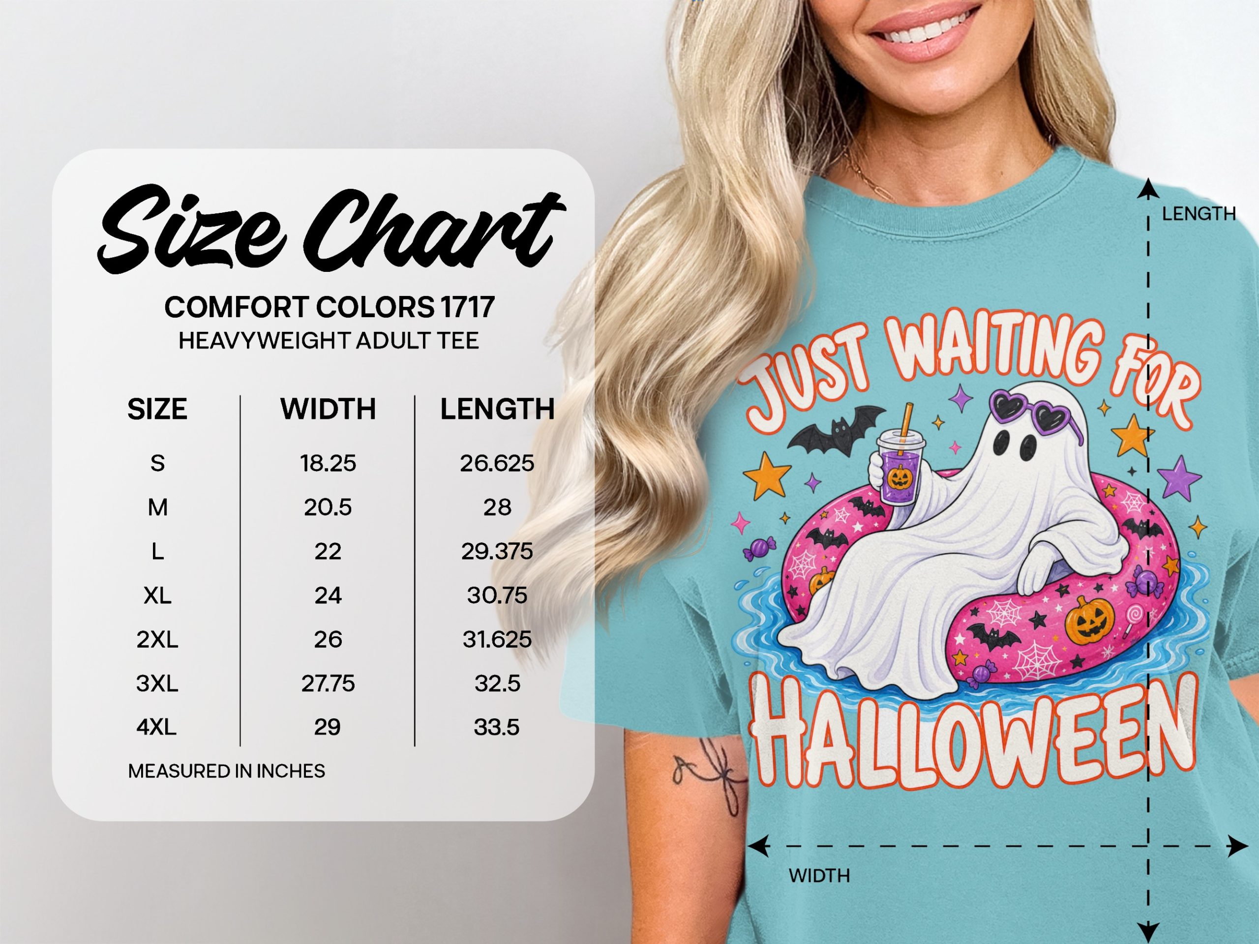 Cute Ghost T-Shirt | Just Waiting For Halloween Pool Float Shirt | Spooky Season Tee | Funny Ghost with Sunglasses | Fall Apparel - Image 4