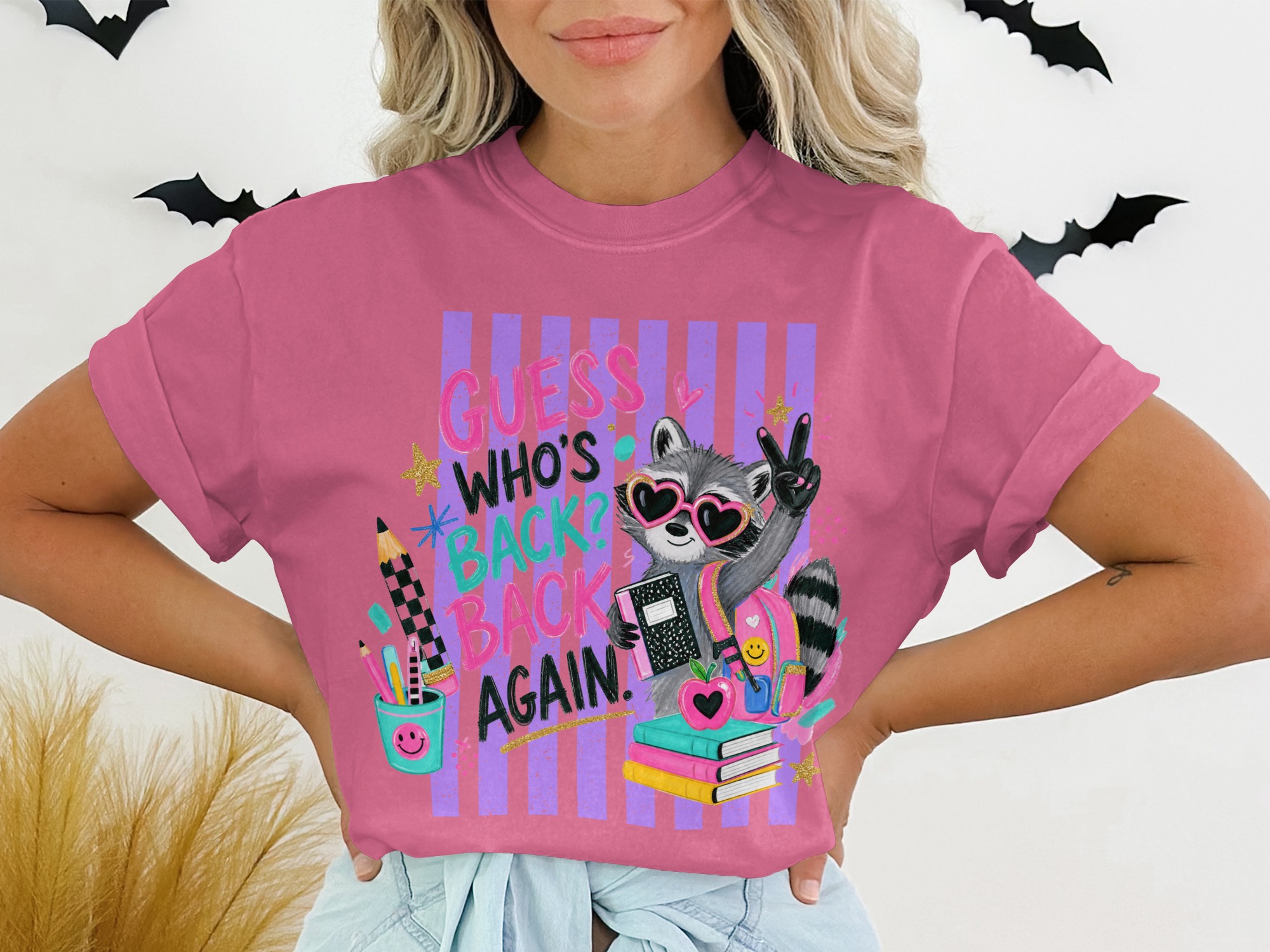 Back To School Raccoon T-Shirt, Guess Who's Back Again Teacher Shirt, First Day Of School Student Tee, Cute Animal Graphic Top - Image 13