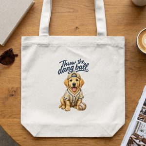 Funny Dog Baseball Tote Bag: Golden Retriever 'Throw The Dang Ball' Canine Sports Fan Carryall Gift