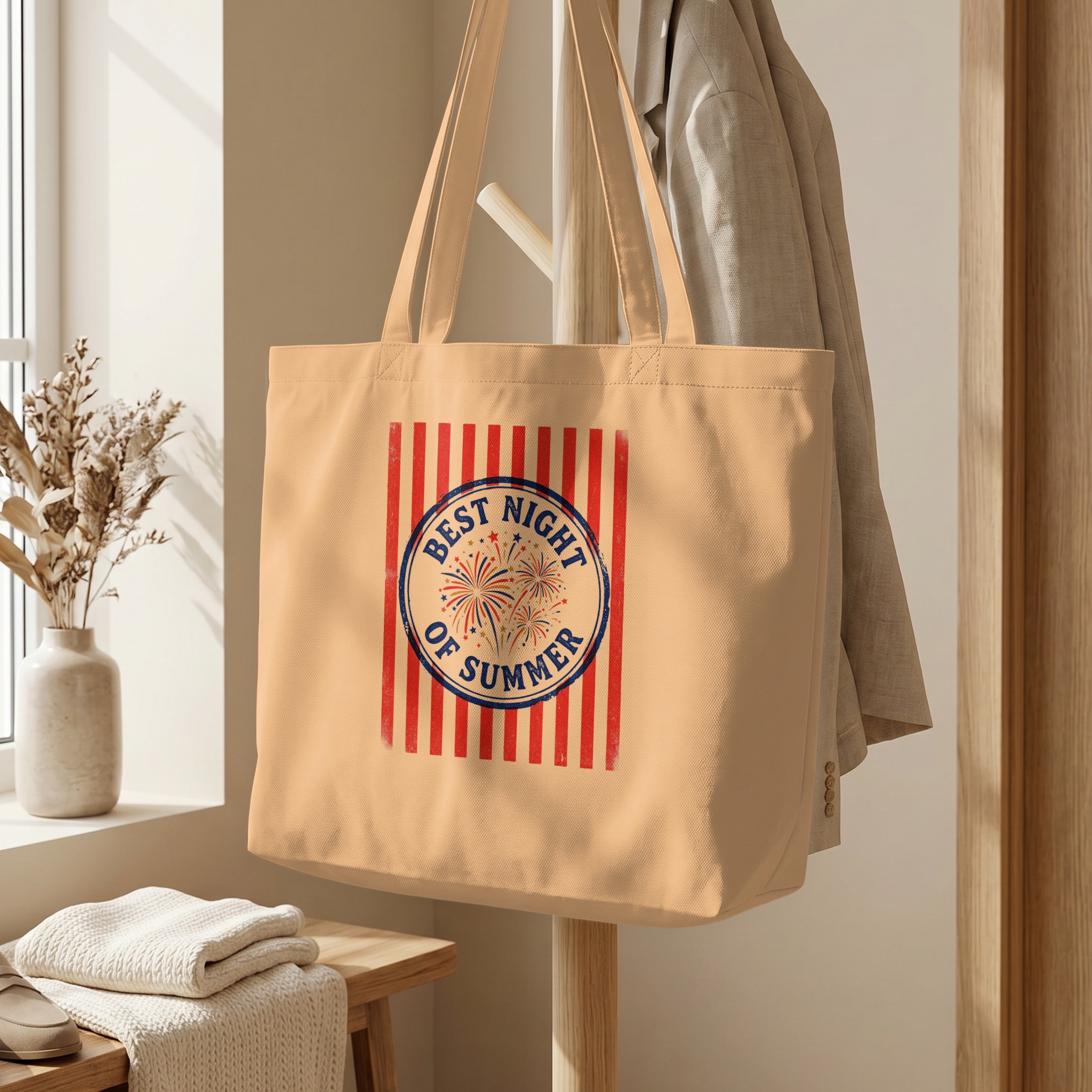 Fourth of July Tote Bag, Best Night of Summer Fireworks Graphic, Patriotic Americana Beach Bag Gift - Image 5