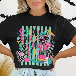 School Spirit Social Club Raccoon T-Shirt, Cute Teacher Back to School Tee, Student Funny Graphic Gift, Be Kind Be Bold