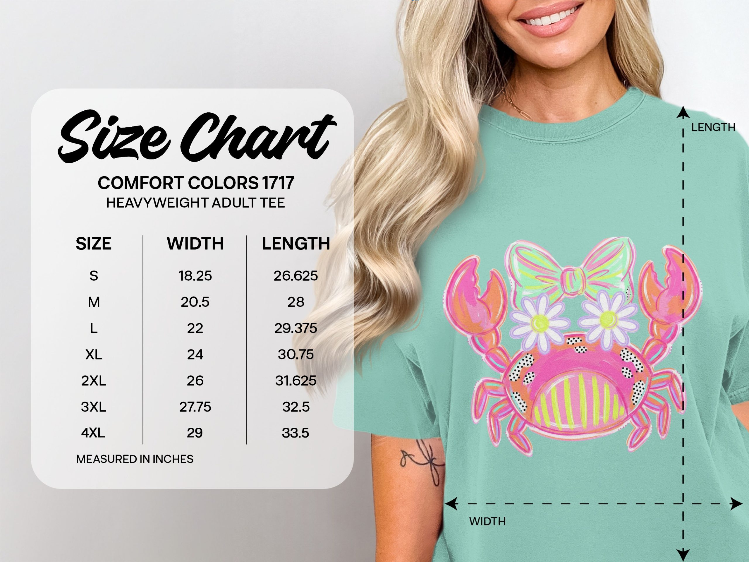 Preppy Crab T-Shirt, Coastal Ocean Theme, Watercolor Style Crab Tee, Daisy Bow Summer Beach Vacation Shirt - Image 5