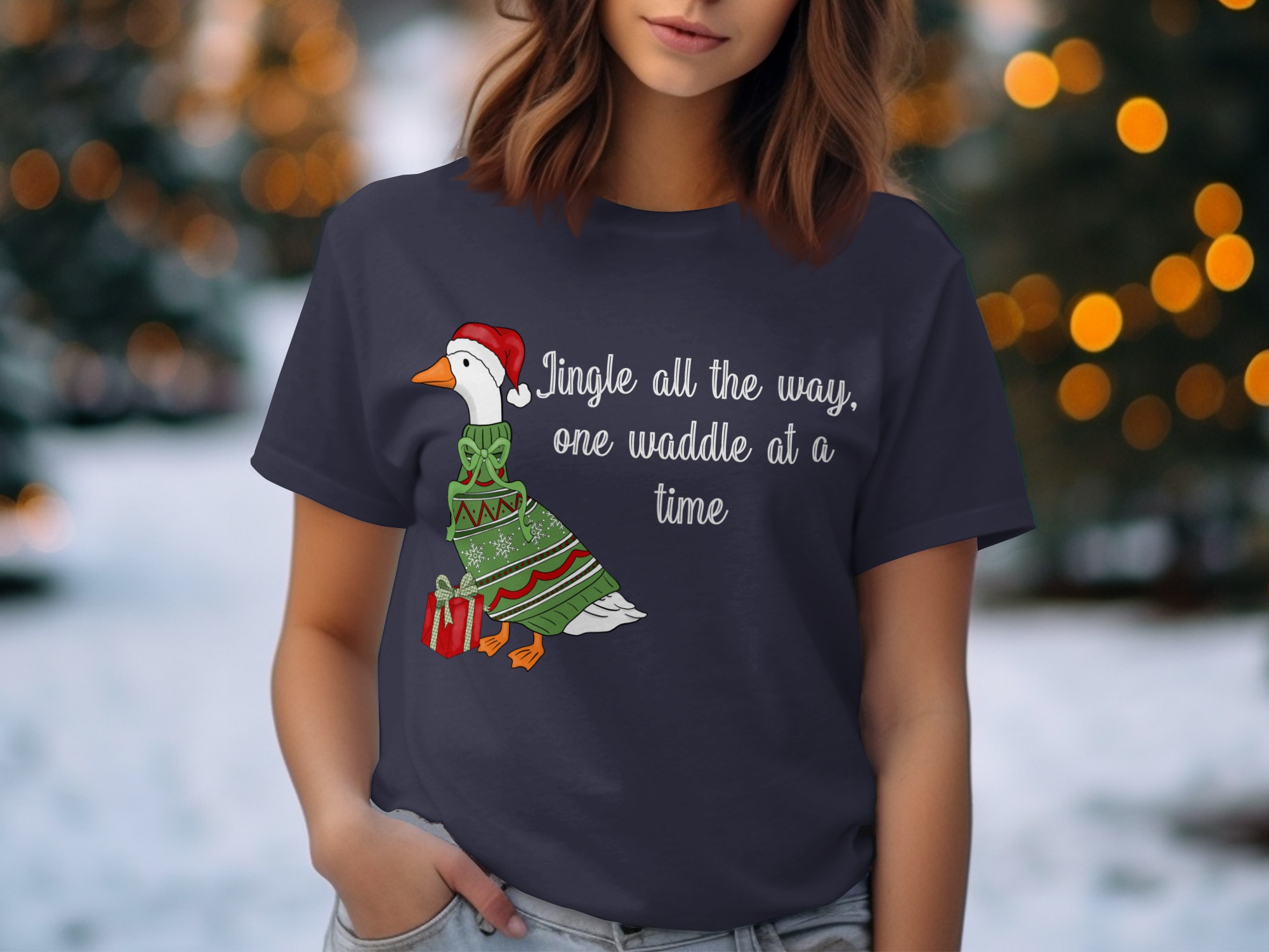 Funny Christmas Goose T-Shirt | Ugly Sweater Holiday Animal Tee | Jingle All The Way One Waddle At A Time Festive Top | Cute Winter Gift - Image 4