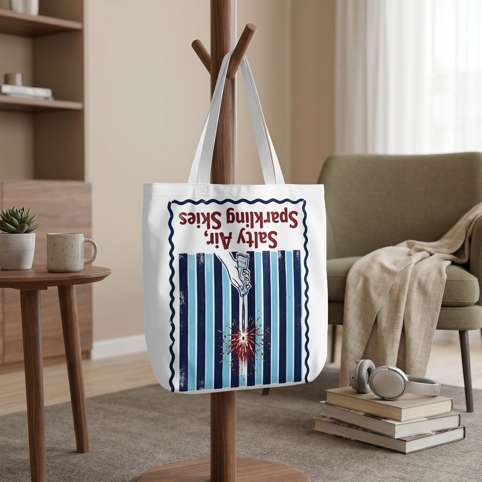 Salty Air Sparkling Skies Tote Bag, Vintage Beach Summer Vacation Market Tote, Coastal Aesthetic Shopper Gift - Image 9