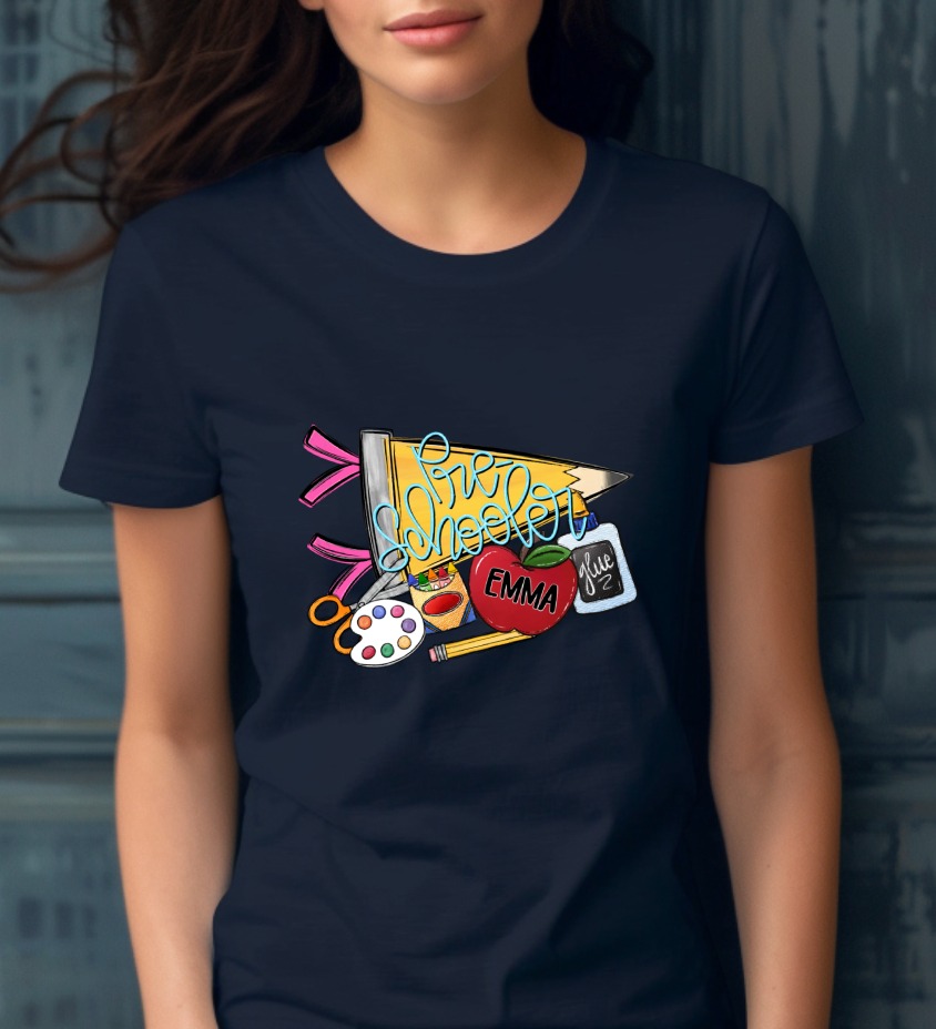 Happy Pre-Schooler Personalized T-Shirt | Custom Name First Day of School Tee | Back to School Gift for Kids & Teachers, Cute Student Top - Image 5