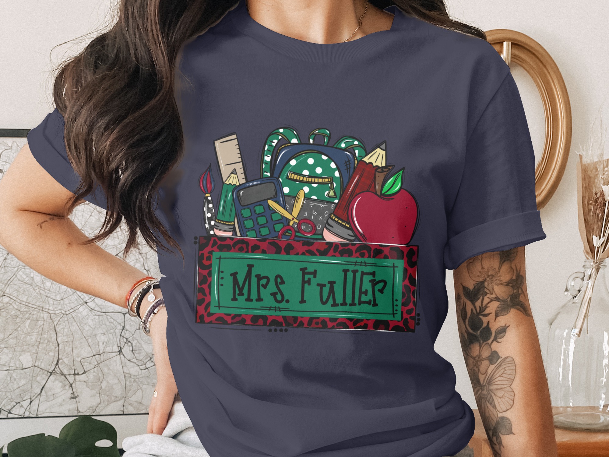 Custom Teacher Back to School T-Shirt | Personalized School Name Mascot Leopard Print Tee | Teacher Appreciation Gift | School Spirit Top - Image 3