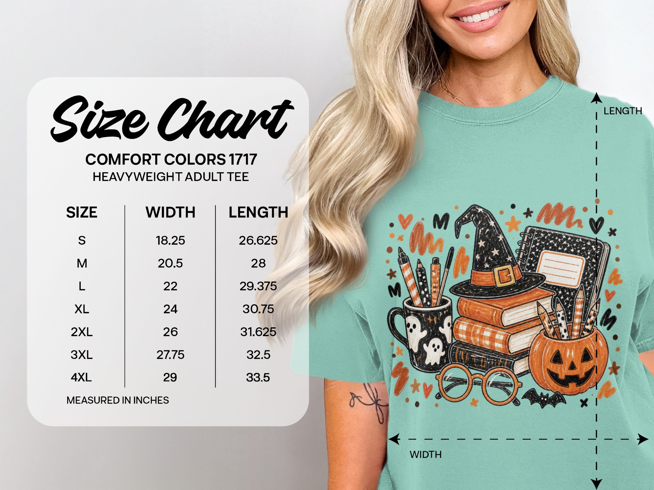 Comfort Colors ® Halloween Teacher T-Shirt, Spooky Season Book Lover Reading, Witch Hat Pumpkin Academic Fall Tee - Image 3