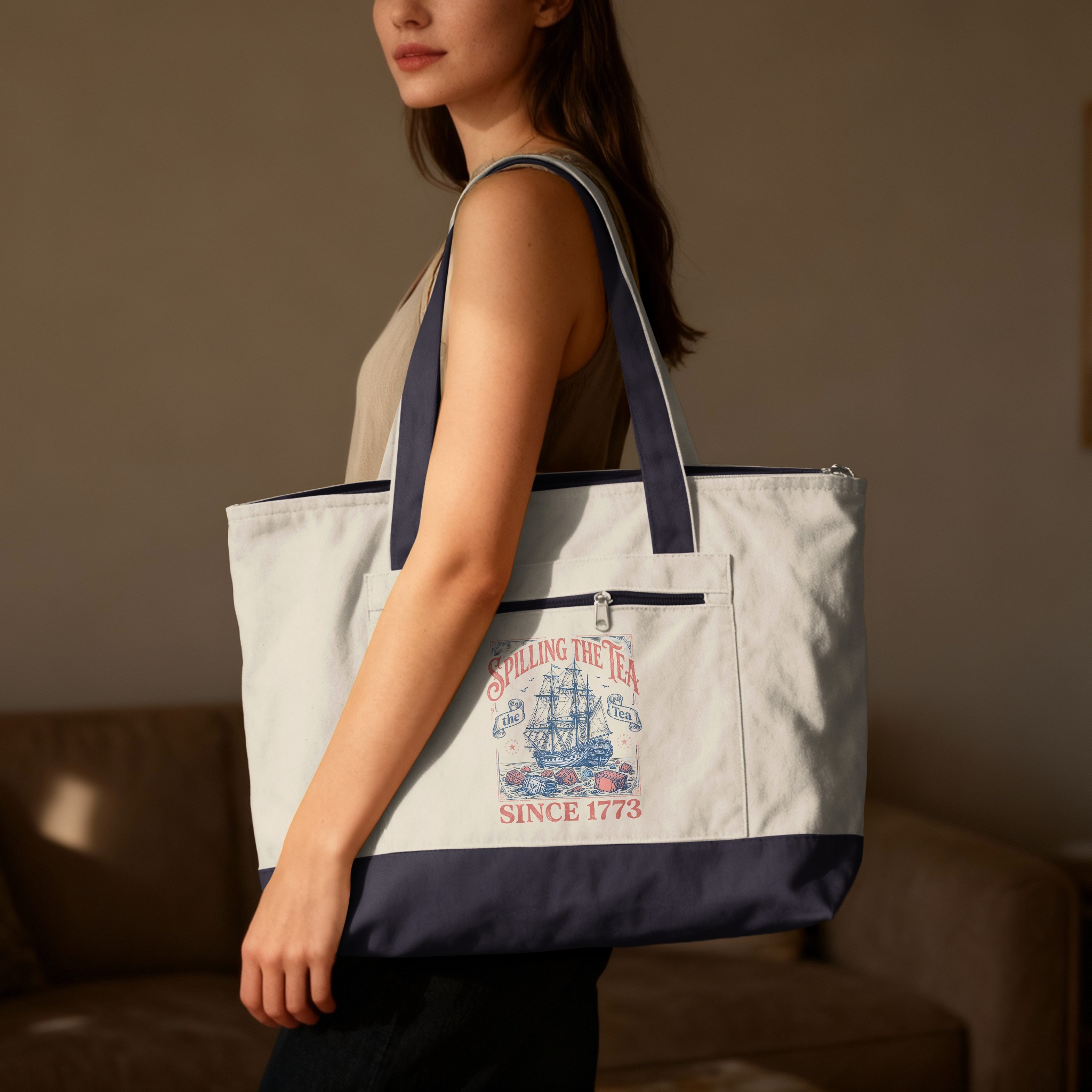Spilling The Tea Since 1773 Tote Bag, Boston Tea Party Historic Ship Canvas Bag, Funny History Lover Gift, Vintage Graphic Book Bag - Image 7