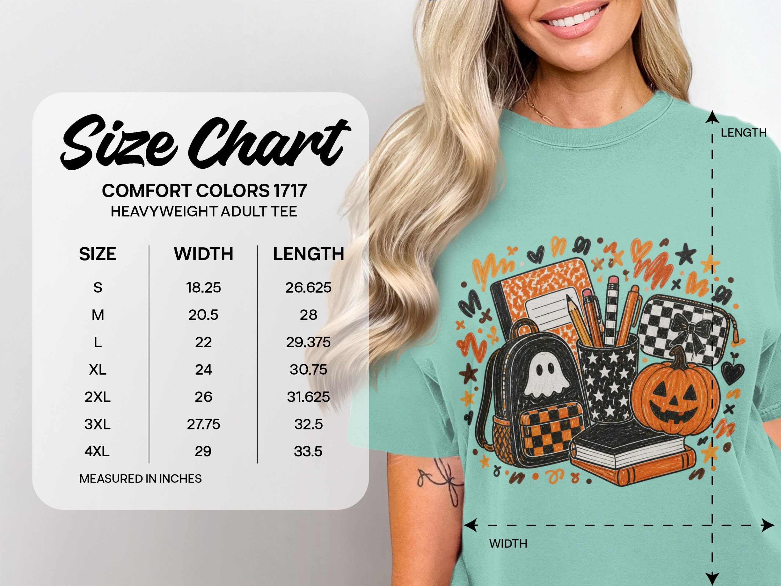 Comfort Colors® Halloween Teacher T-Shirt, Spooky School Student Tee, Fall Pumpkin Academic Shirt, Cute Ghost Back to School Gift - Image 3