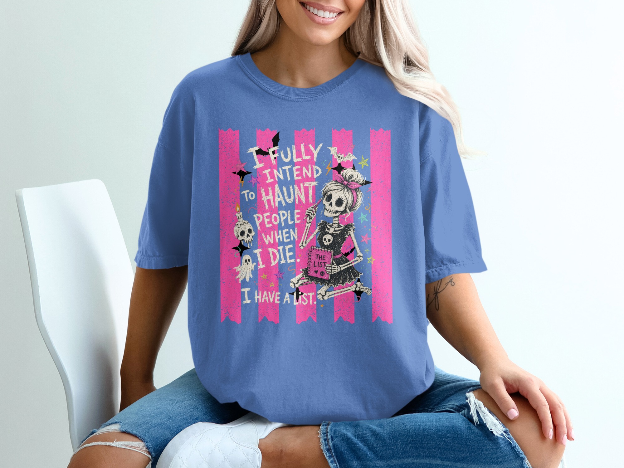 Funny Skeleton Haunt List T-Shirt, Sarcastic Women's Halloween Tee, Spooky Cute Goth Graphic Shirt, Dark Humor Gift Idea - Image 9