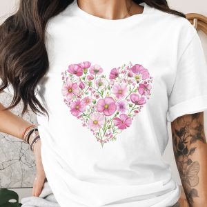 Watercolor Floral Heart T-Shirt, Comfort Colors ®, Pink Flower Tee, Aesthetic Cottagecore Gift for Her, Botanical Spring Love Shirt