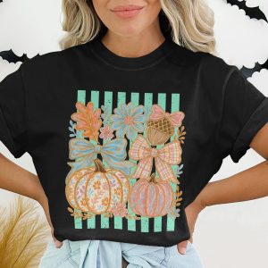 Fall Pumpkin T-Shirt Whimsical Pastel Cottagecore Autumn Vibes Tee Women's Cute Thanksgiving Harvest Shirt Gift
