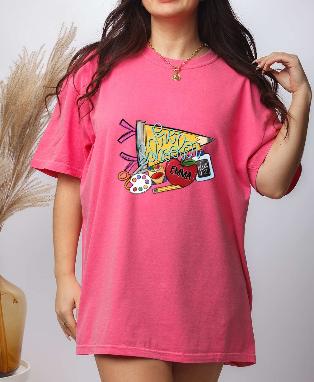 Happy Pre-Schooler Personalized T-Shirt | Custom Name First Day of School Tee | Back to School Gift for Kids & Teachers, Cute Student Top - Image 6