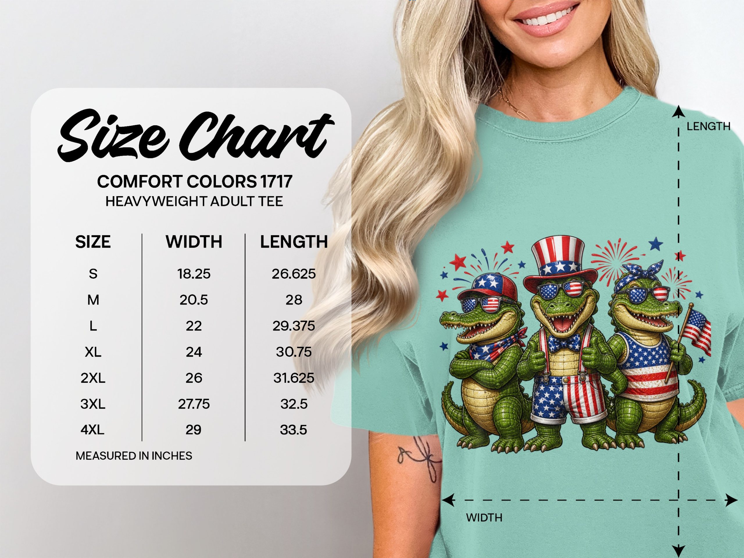 Patriotic Alligator T-Shirt, Comfort Colors ®, Fourth of July Celebration Tee, Funny USA Swamp Animals, Summer Party Shirt, American Flag - Image 4