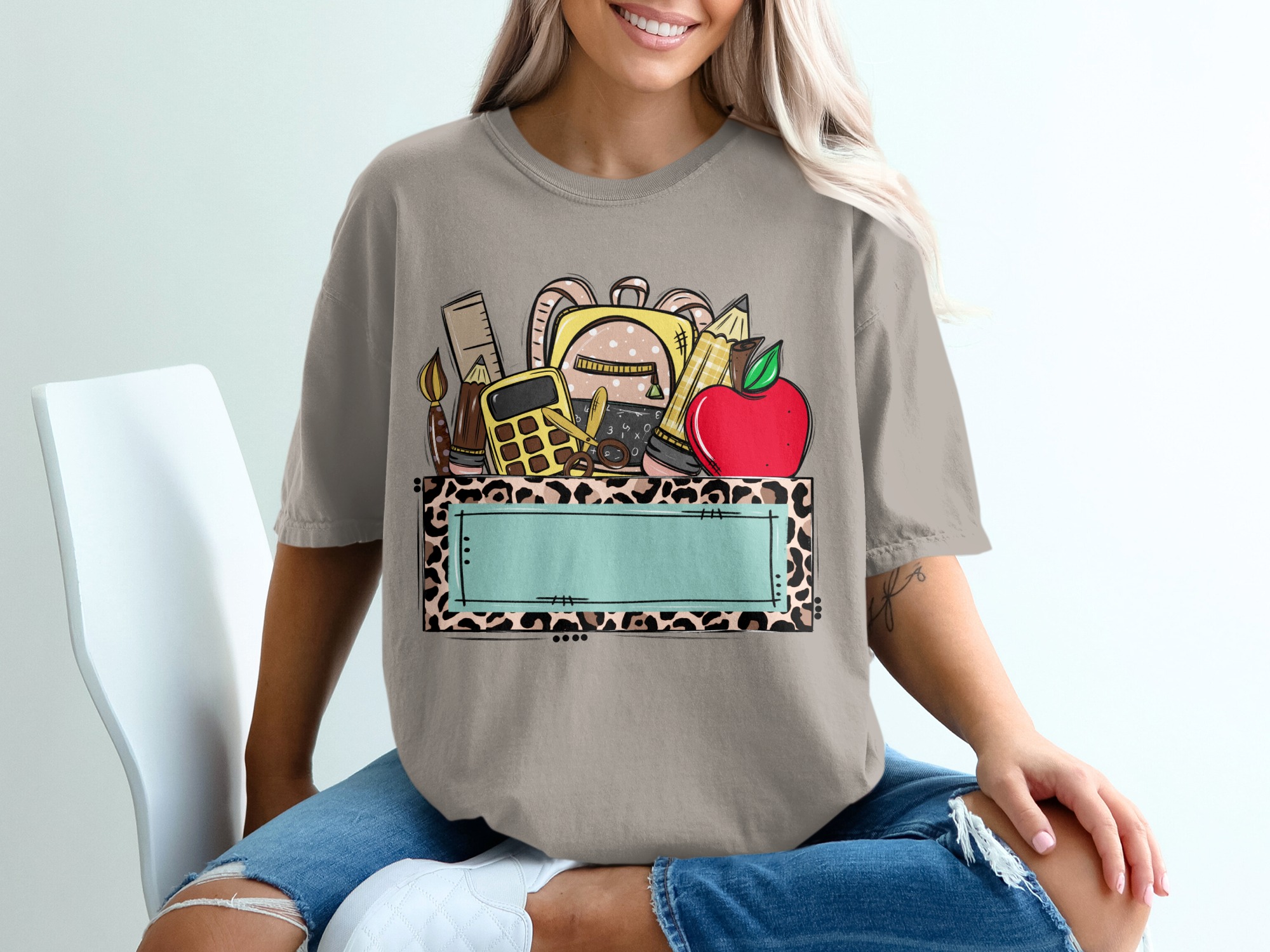 Personalized Teacher T-Shirt, Custom School Supplies & Leopard Print Frame Tee, Back to School Educator Gift Shirt - Image 11