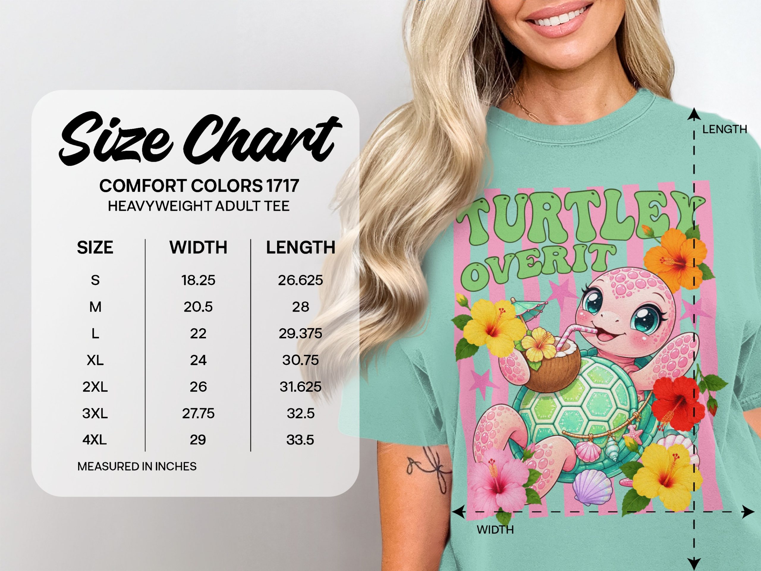 Turtley Over It T-Shirt, Cute Turtle Tee, Funny Beach Vibe Graphic Top, Kawaii Sea Turtle Lover Gift, Tropical Hibiscus Flowers Summer - Image 3