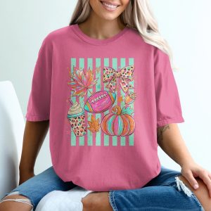 Vibrant Fall Gameday Leopard Print T-Shirt, Cute Pumpkin Football Coffee Tee, Trendy Autumn Harvest Graphic Shirt, Gift for Her