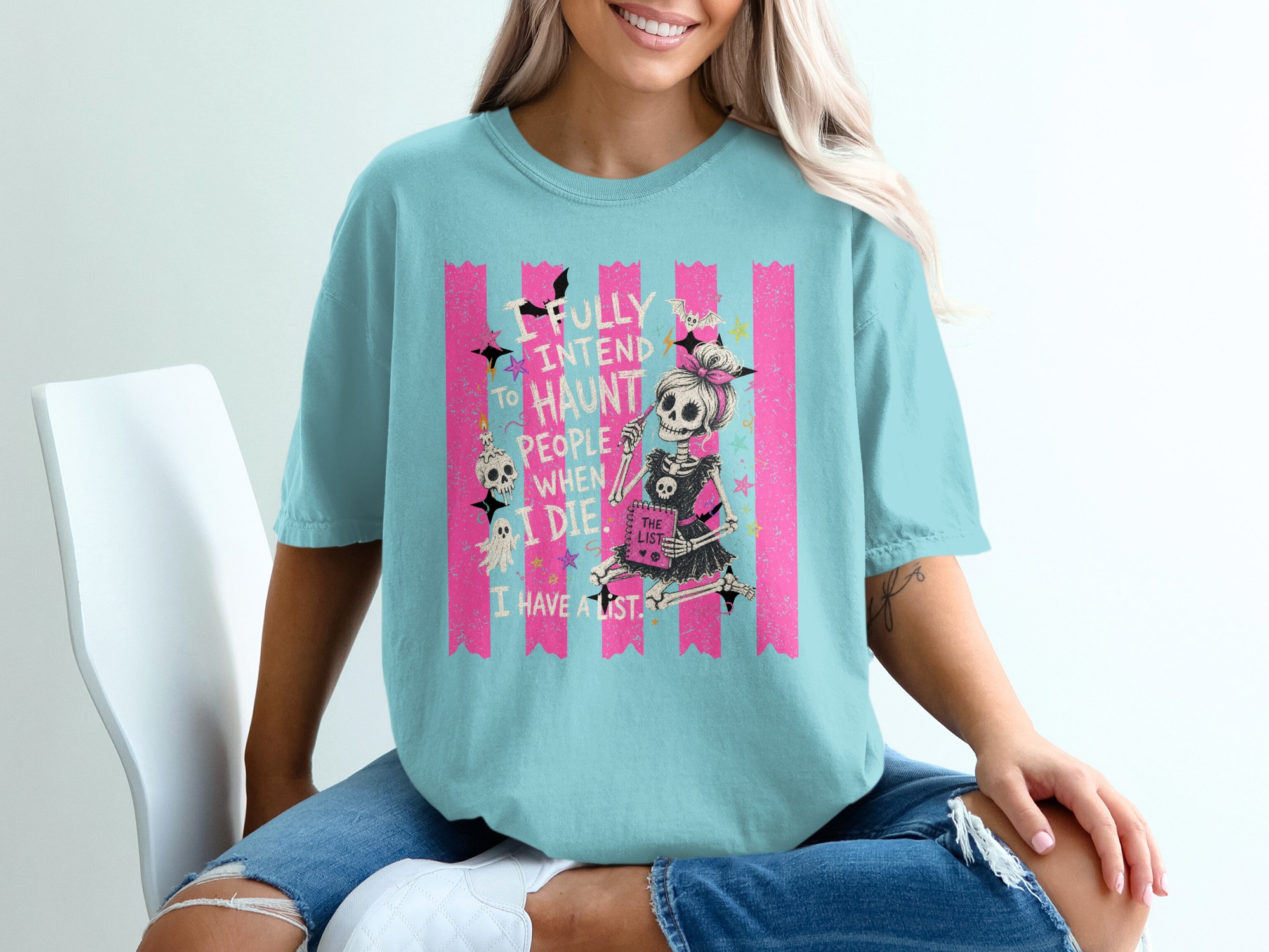 Funny Skeleton Haunt List T-Shirt, Sarcastic Women's Halloween Tee, Spooky Cute Goth Graphic Shirt, Dark Humor Gift Idea - Image 8