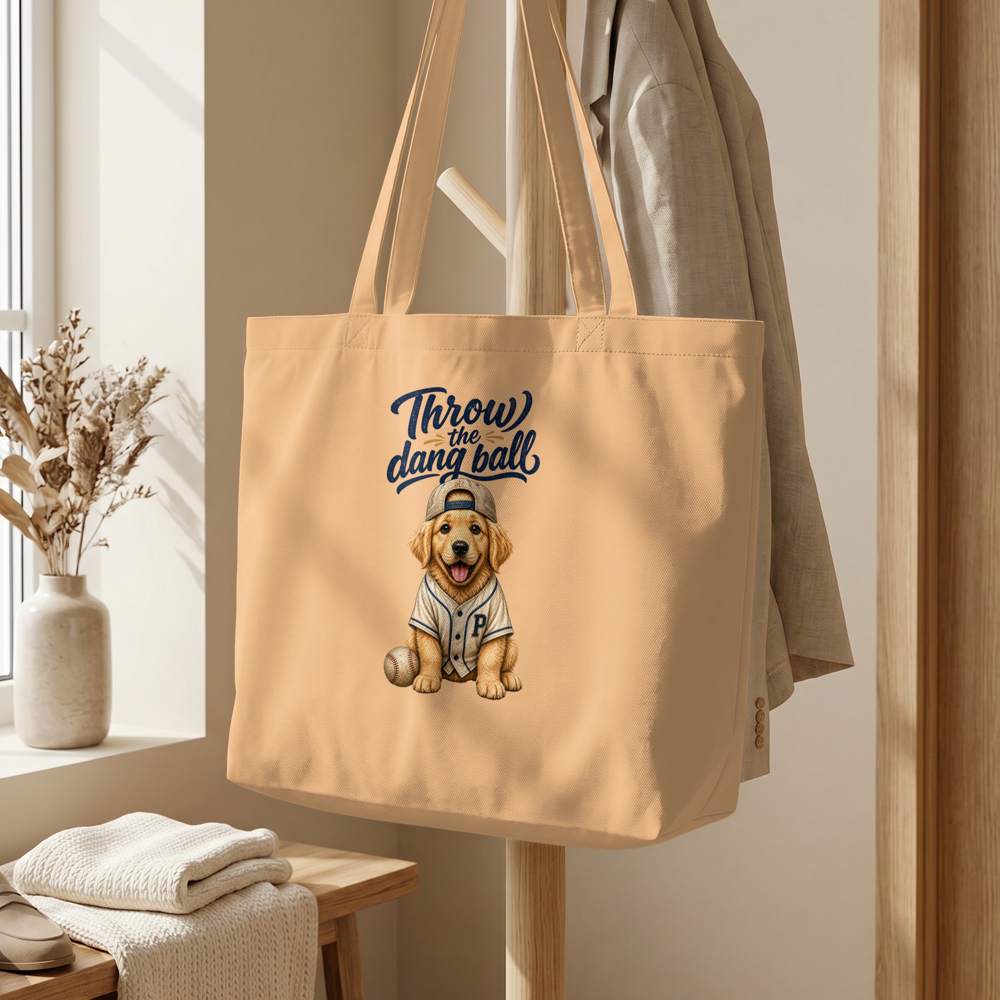 Golden Retriever Tote Bag, Baseball Dog Mom Gift, Throw the Dang Ball Puppy Sports Fan Canvas Carryall, Cute Animal Print - Image 5