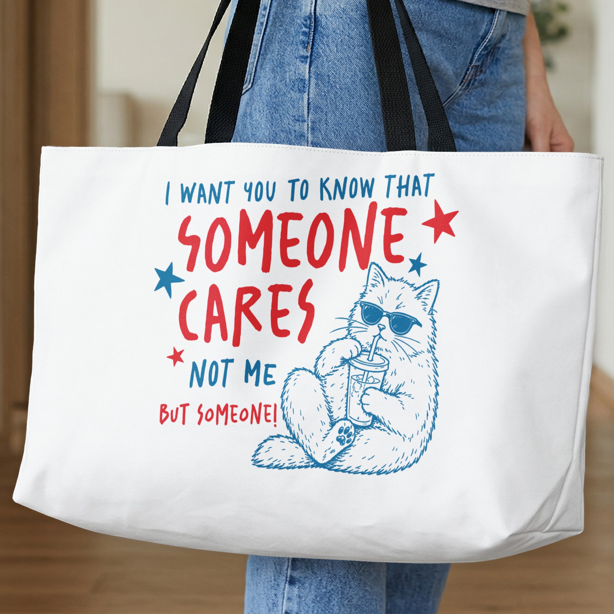 Funny Cat Tote Bag Sarcastic Quote, 'Someone Cares Not Me' Witty Introvert Gift, Anti-Social Shopper Bag - Image 10