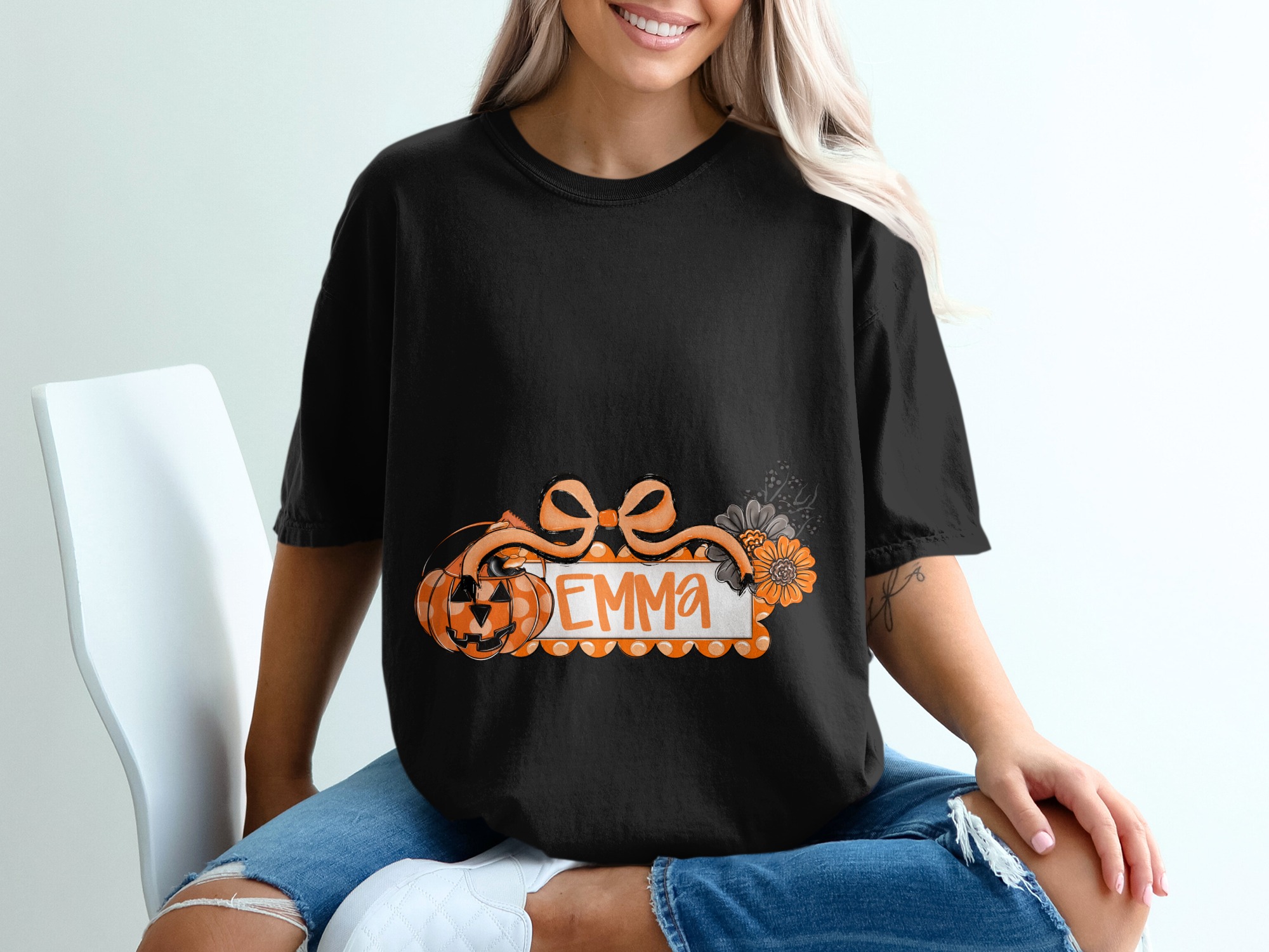 Personalized Halloween Pumpkin T-Shirt for Kids & Adults - Spooky Season Gift, Custom Name Fall Tee - Image 6