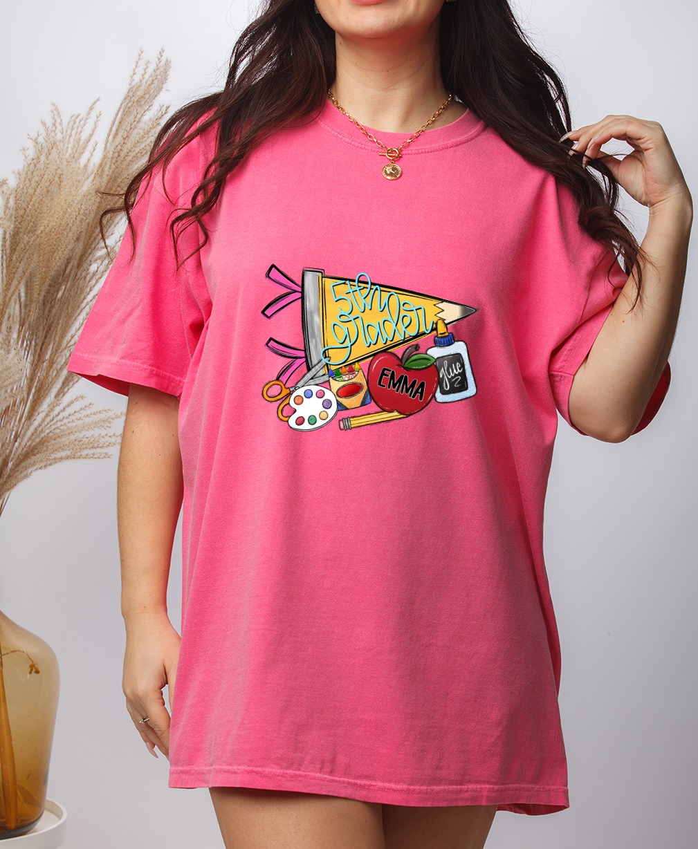 Personalized 5th Grade Shirt for Back to School, Custom Fifth Grader Top, First Day of School Outfit, Student Name Tee, Colorful School - Image 6