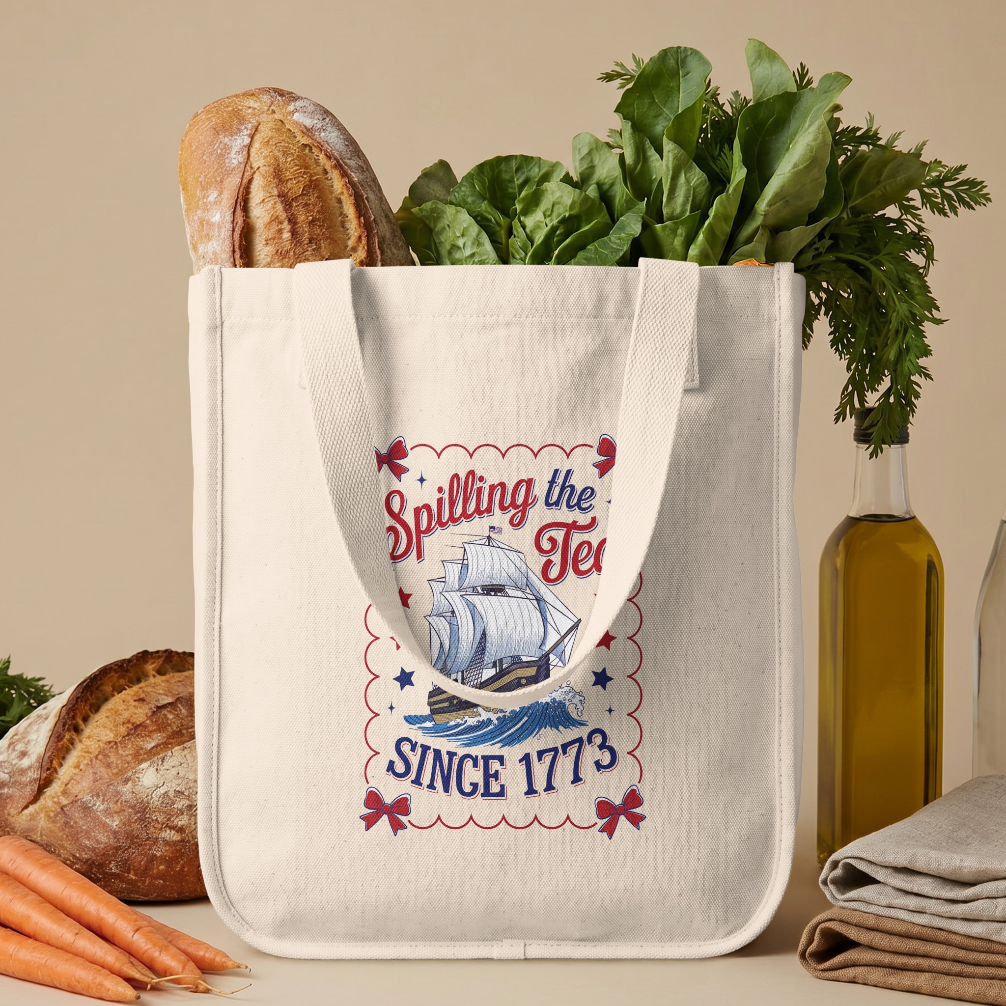 Boston Tea Party 'Spilling the Tea Since 1773' Tote Bag, Fourth of July History Gift, Patriotic American Canvas Bag - Image 6