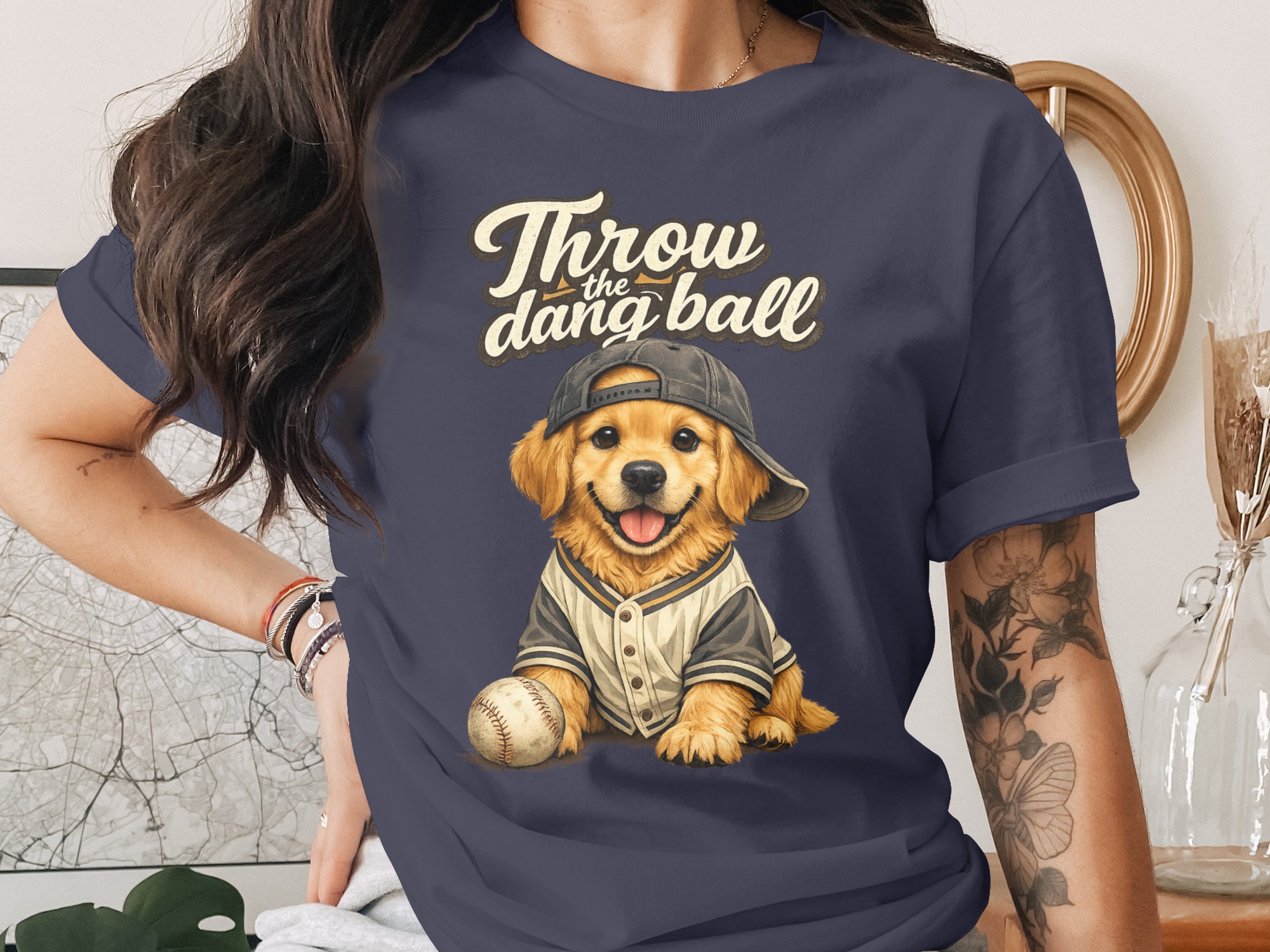 Golden Retriever Baseball Puppy T-Shirt, Throw the Dang Ball Funny Dog Lover Tee, Sports Fan Pet Owner Gift - Image 2