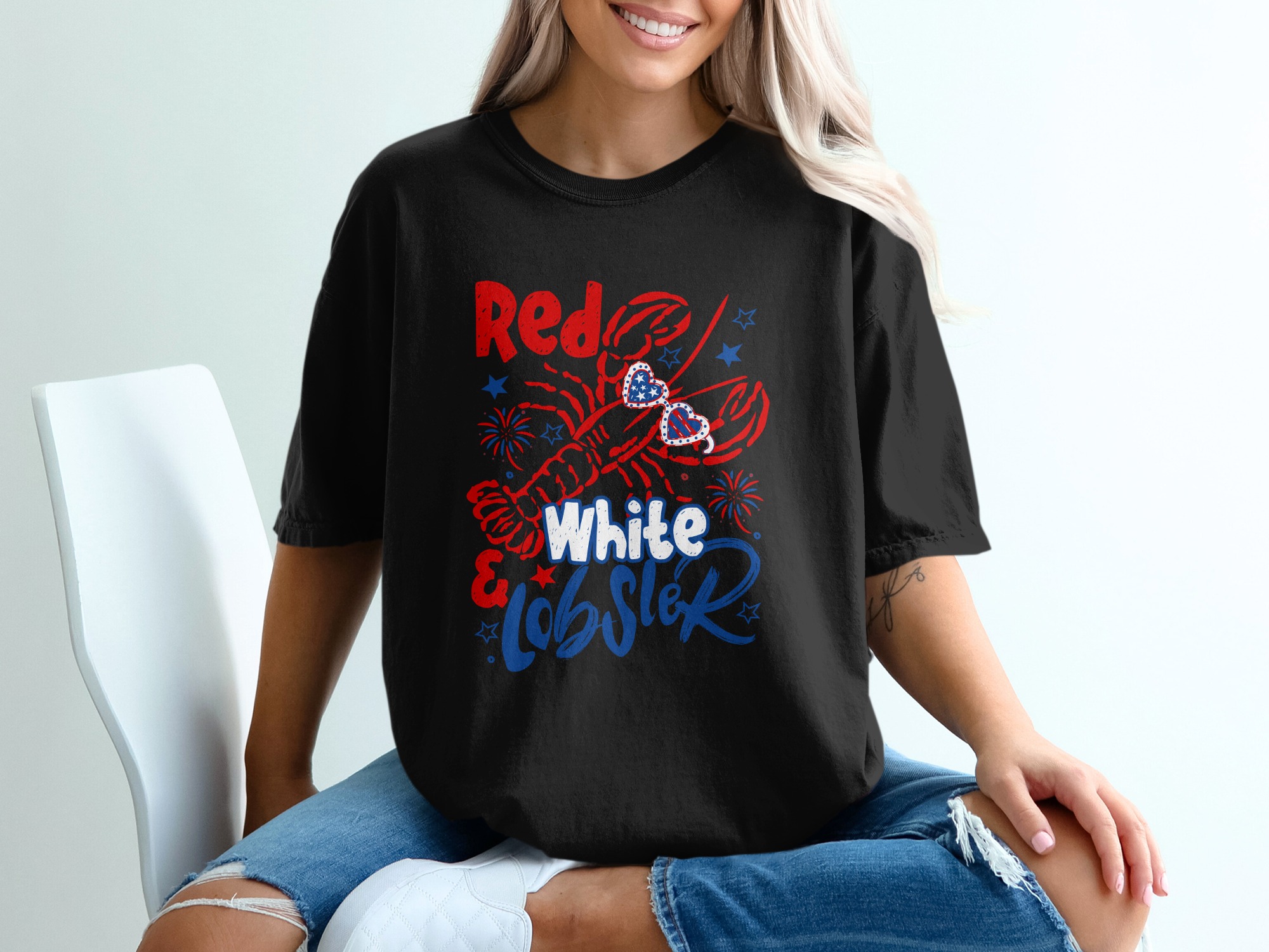 Red White and Lobster T-Shirt, Comfort Colors ® Fourth of July Tee, Patriotic Seafood Lover Shirt, Summer Beach Vacation Outfit, American - Image 2