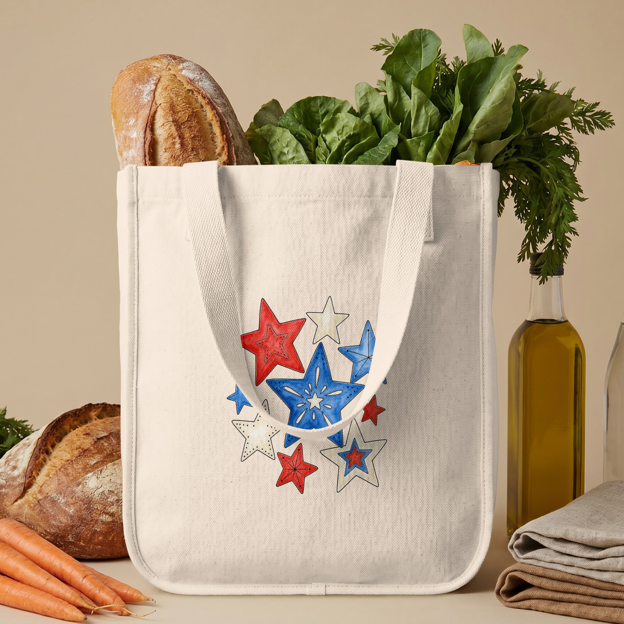 Patriotic Americana Stars Tote Bag | Red White & Blue Star Shopping Bag, USA Pride Beach Tote Gift - Image 6