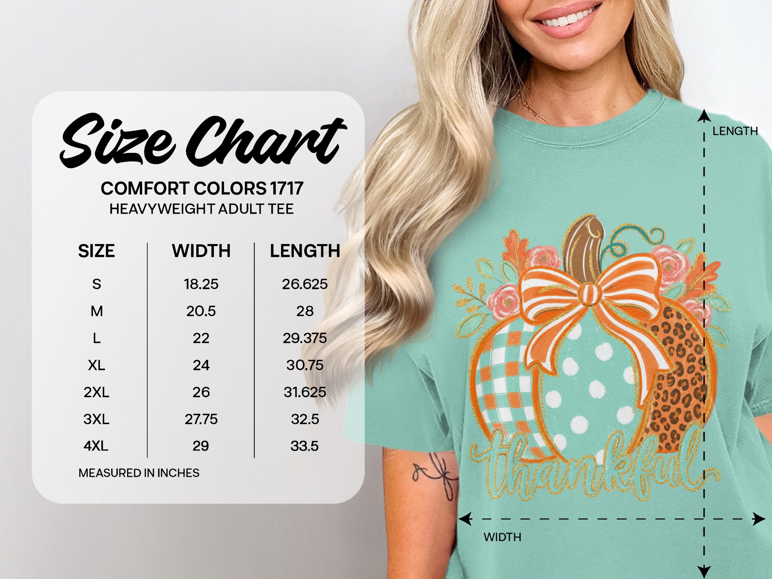 Comfort Colors ® Thankful Pumpkin T-Shirt, Cute Fall Thanksgiving Shirt for Her, Gingham Polka Dot Leopard Print Autumn Tee, Harvest Season - Image 3