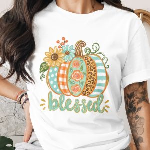 Comfort Colors® Blessed Pumpkin Fall T-Shirt | Unique Autumn Leopard Plaid Floral Graphic Tee | Thanksgiving Harvest Gratitude Gift for Her