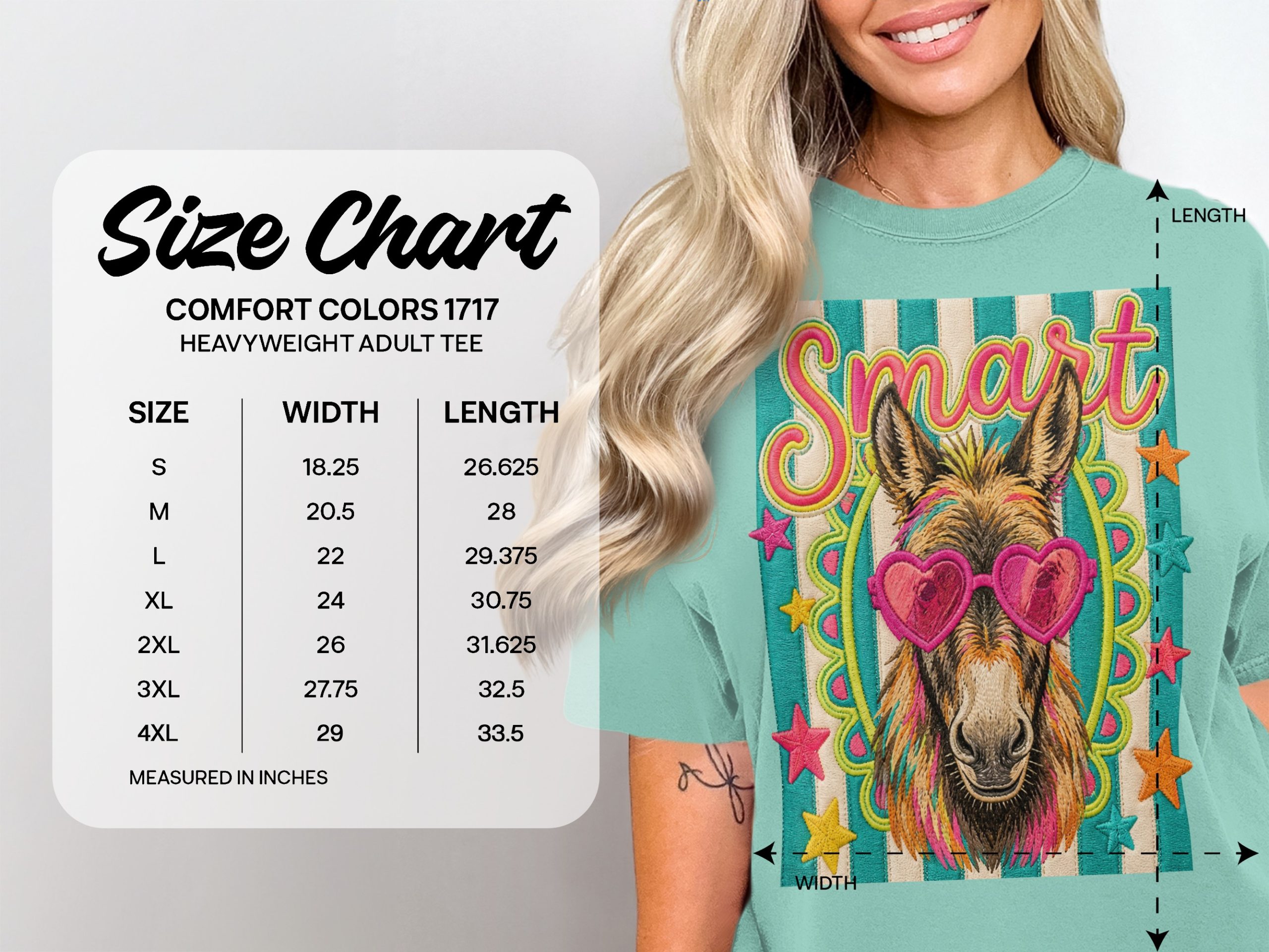 Smart Donkey T-Shirt, Comfort Colors ® Tee, Whimsical Animal Shirt, Faux Embroidered Graphic, Heart Glasses, Quirky Gift for Her - Image 4