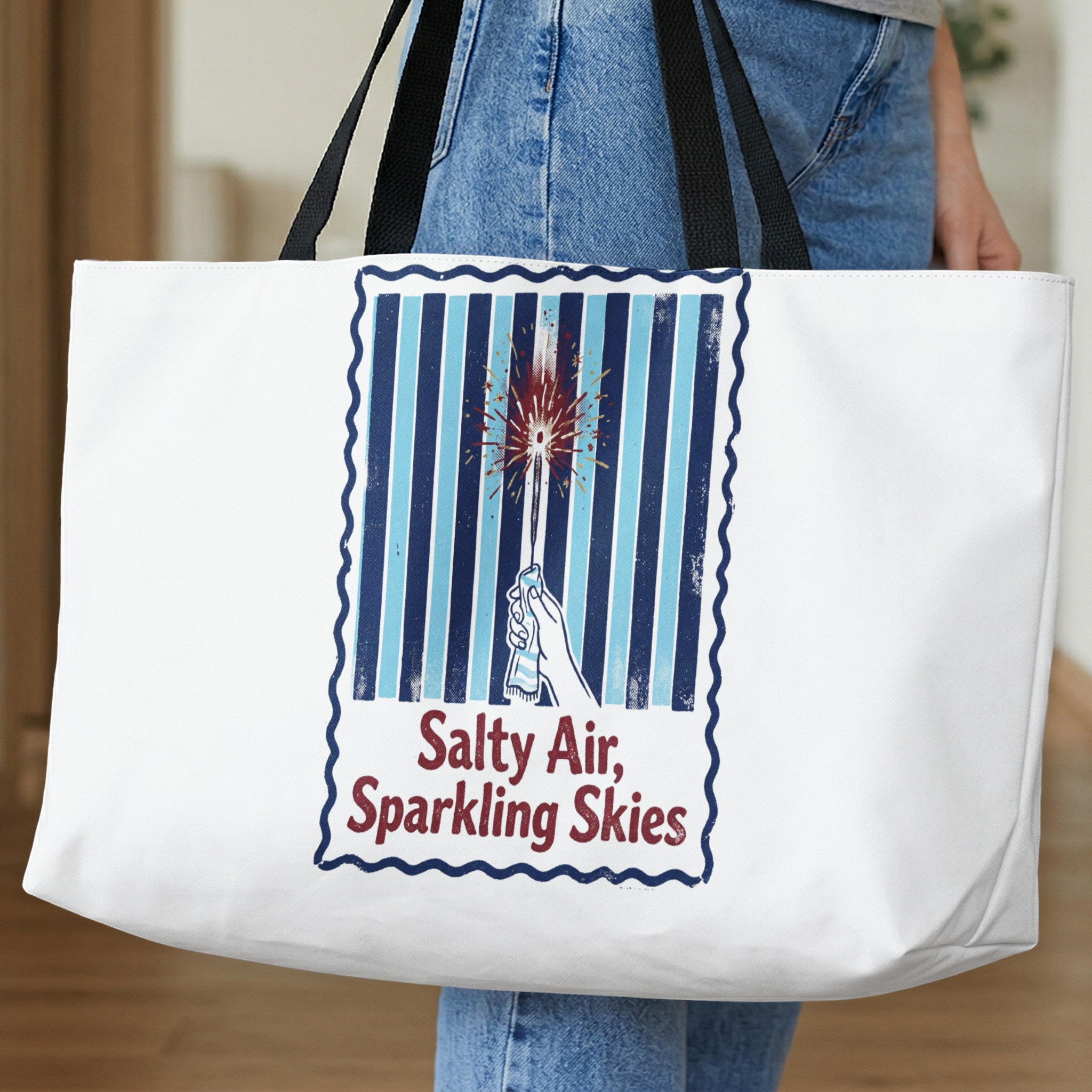 Salty Air Sparkling Skies Tote Bag, Vintage Beach Summer Vacation Market Tote, Coastal Aesthetic Shopper Gift - Image 10