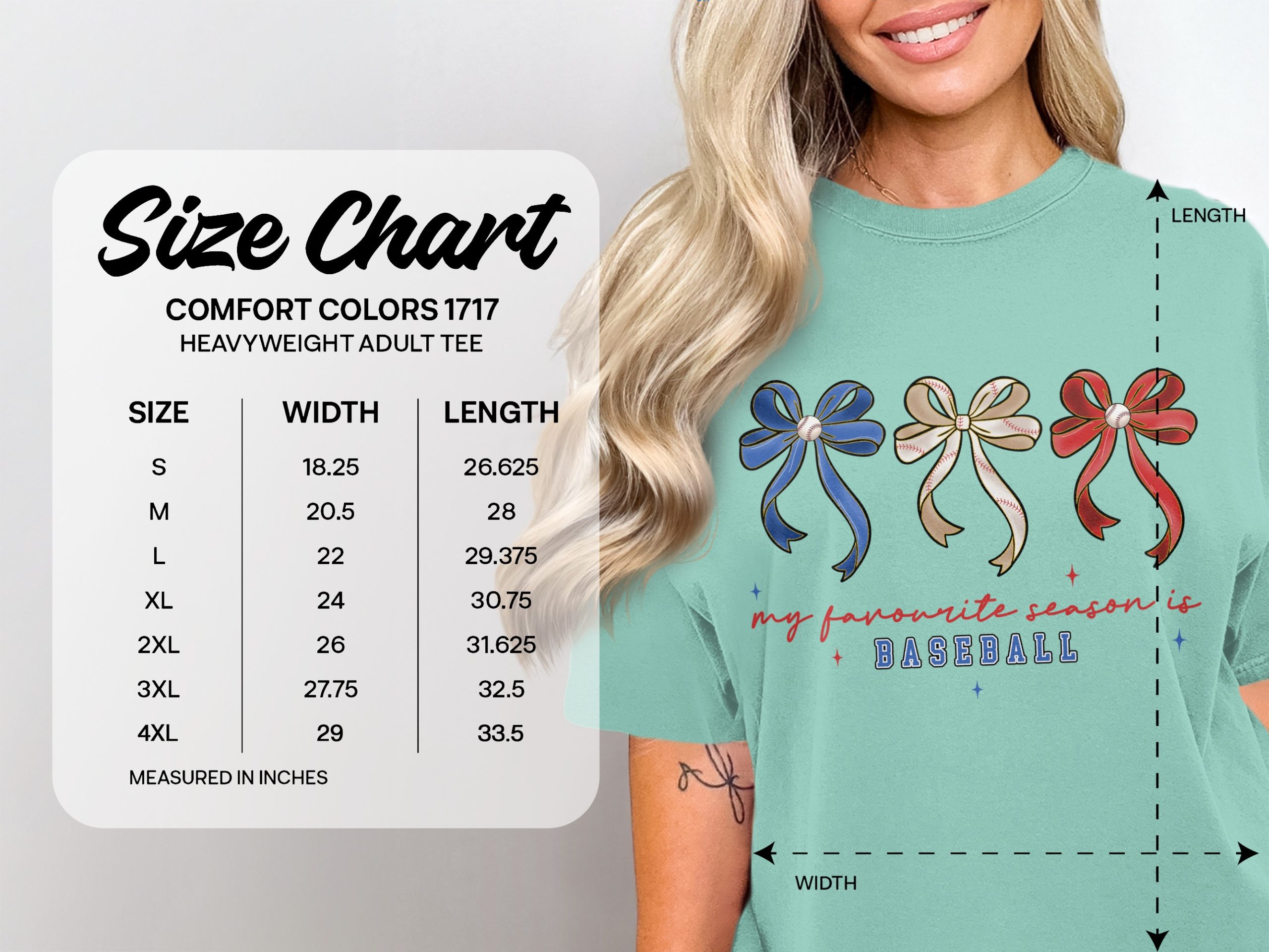 Baseball Season T-Shirt, My Favorite Season is Baseball Comfort Colors® Tee, Game Day Lover Gift, Cute Bow Baseball Fan Apparel - Image 4