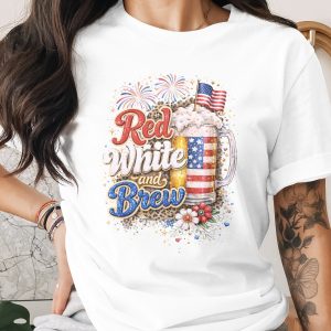 Red White and Brew T-Shirt, Comfort Colors ® USA Flag Beer Tee, Patriotic Leopard Print, Fourth of July Party Top, Summer Celebration Gift