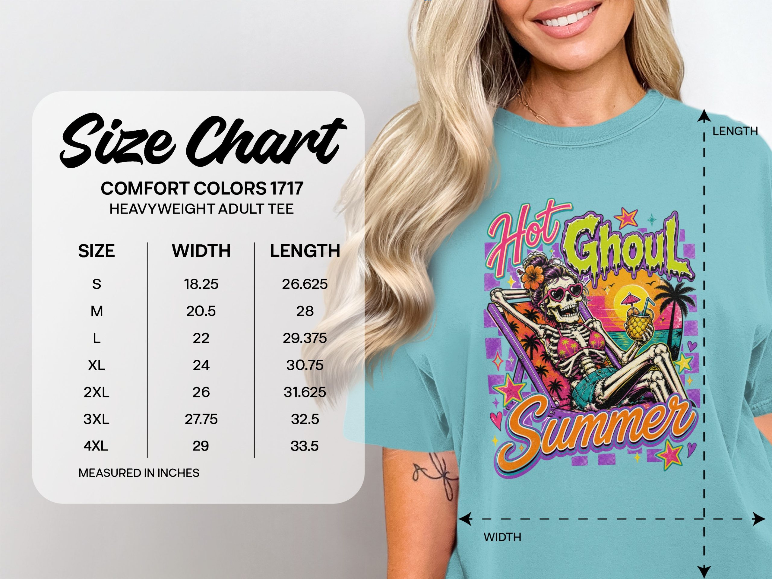 Hot Ghoul Summer Shirt, Skeleton Summer Retro Spooky Graphic Tee, Tropical Goth Funny Skull Vacation T-Shirt - Image 4