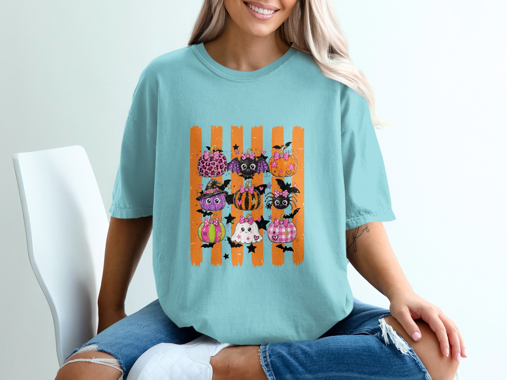 Cute Halloween Pumpkin Shirt, Spooky Season Graphic Tee for Women, Adorable Fall Pumpkin Patch Tee, Witchy Vibes Top - Image 8