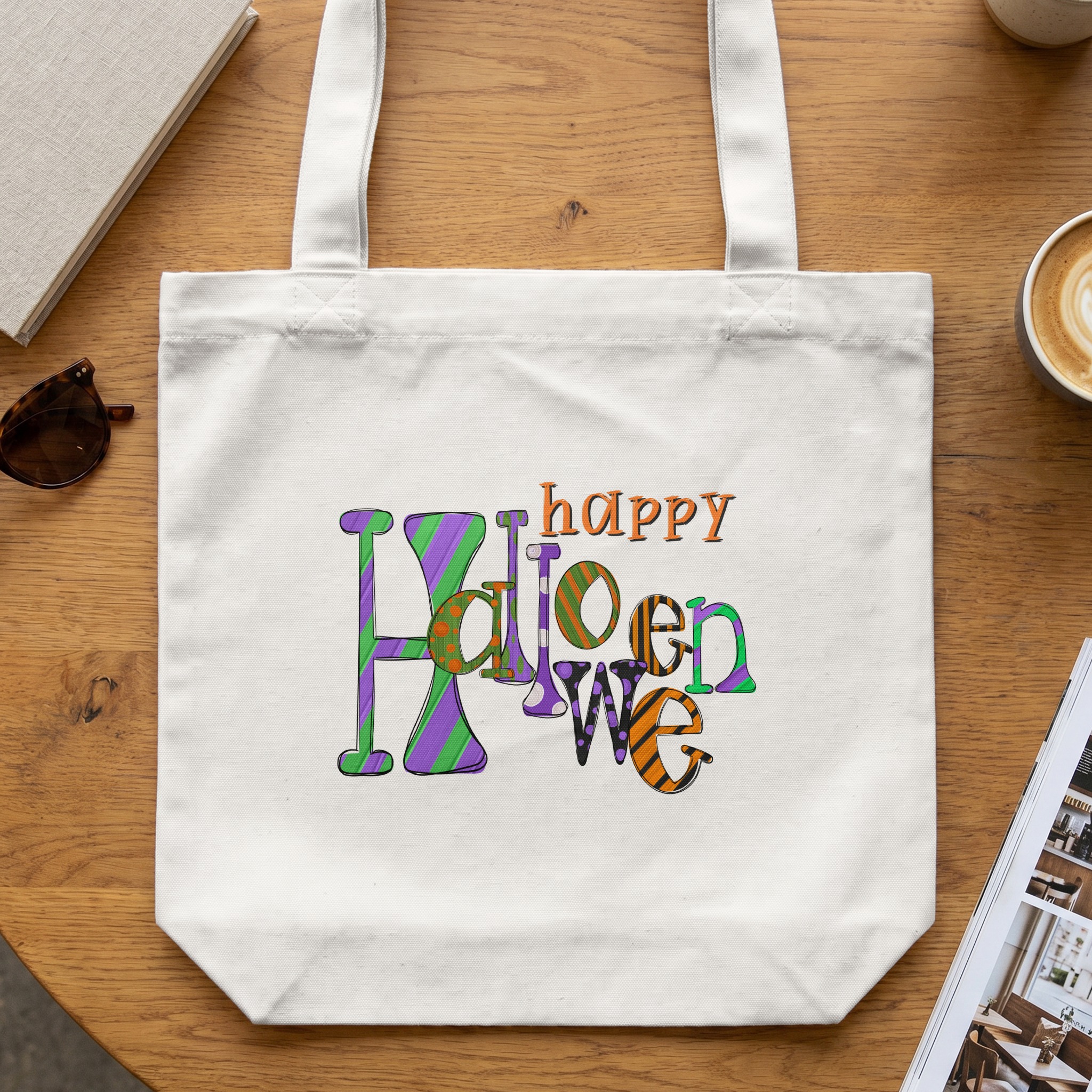 Happy Halloween Tote Bag, Spooky Season Gift, Trick or Treat Canvas Bag, Fall Aesthetic Witchy Tote, October Fun