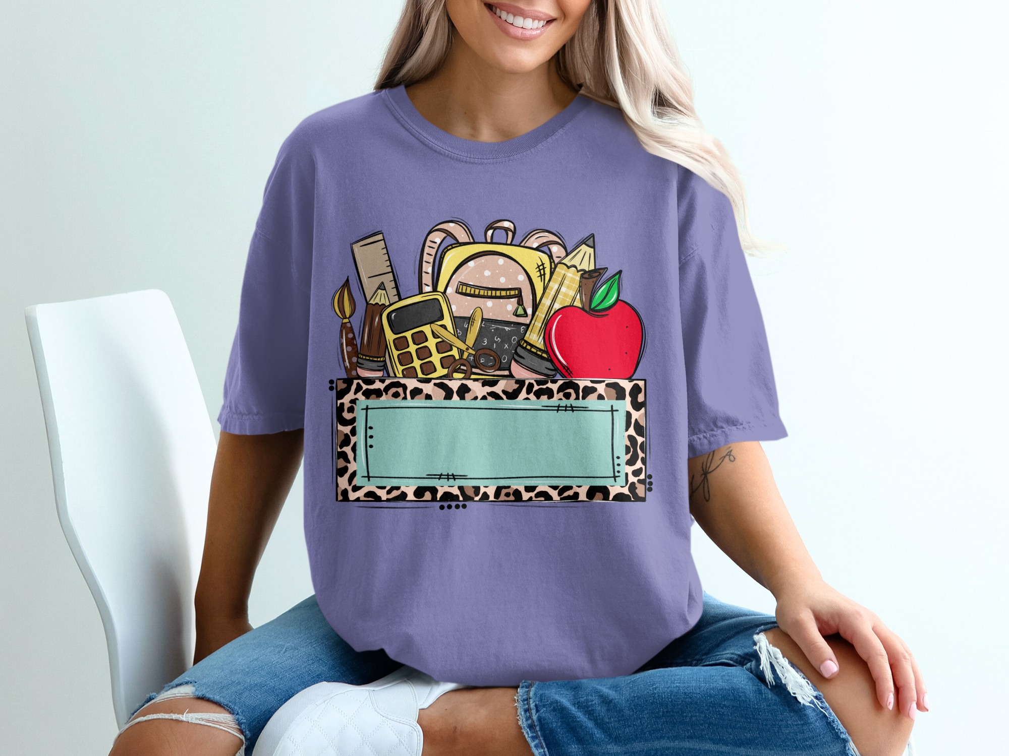Personalized Teacher T-Shirt, Custom School Supplies & Leopard Print Frame Tee, Back to School Educator Gift Shirt - Image 13