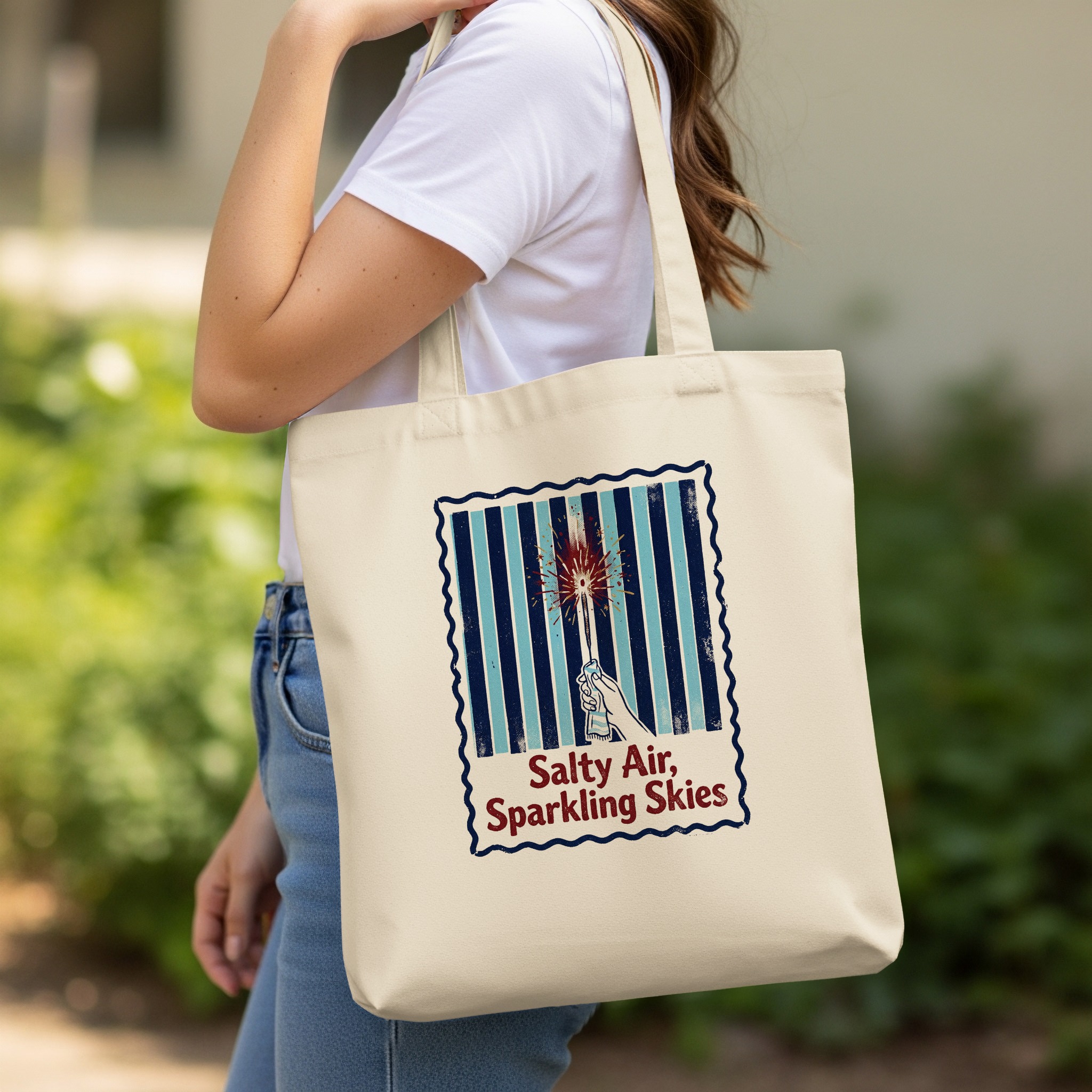 Salty Air Sparkling Skies Tote Bag, Vintage Beach Summer Vacation Market Tote, Coastal Aesthetic Shopper Gift - Image 11