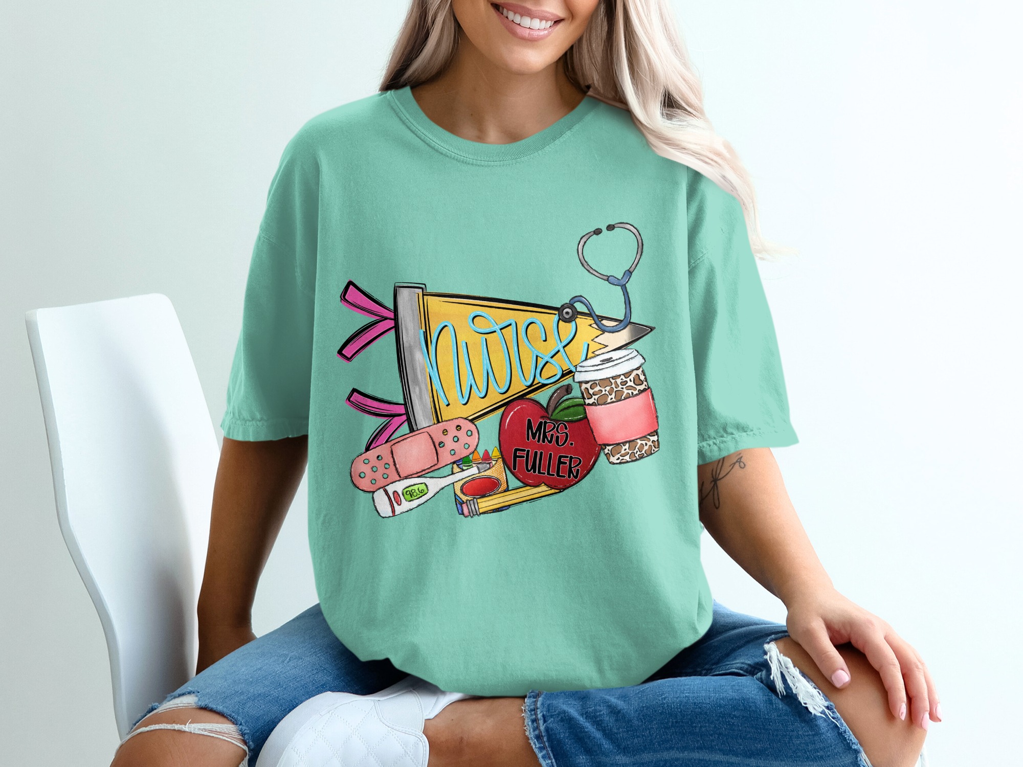 Nurse & Teacher Appreciation T-Shirt | Stethoscope, Apple, Coffee & Bandage Tee | Thoughtful RN Gift & Educator Shirt - Image 10