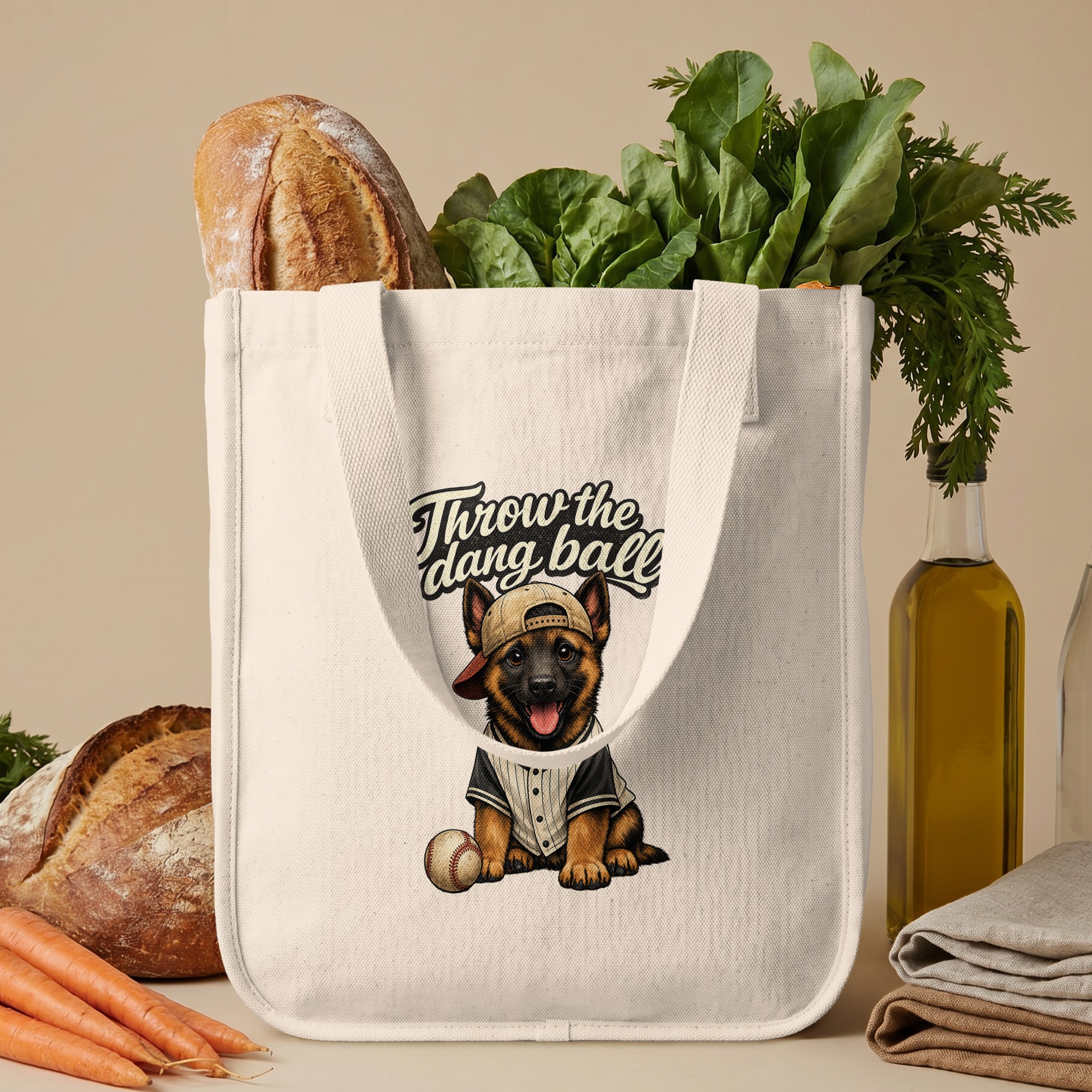 German Shepherd Puppy Baseball Tote Bag | Funny Dog Lover Gift | Throw The Dang Ball Pet Owner Canvas Bag - Image 6