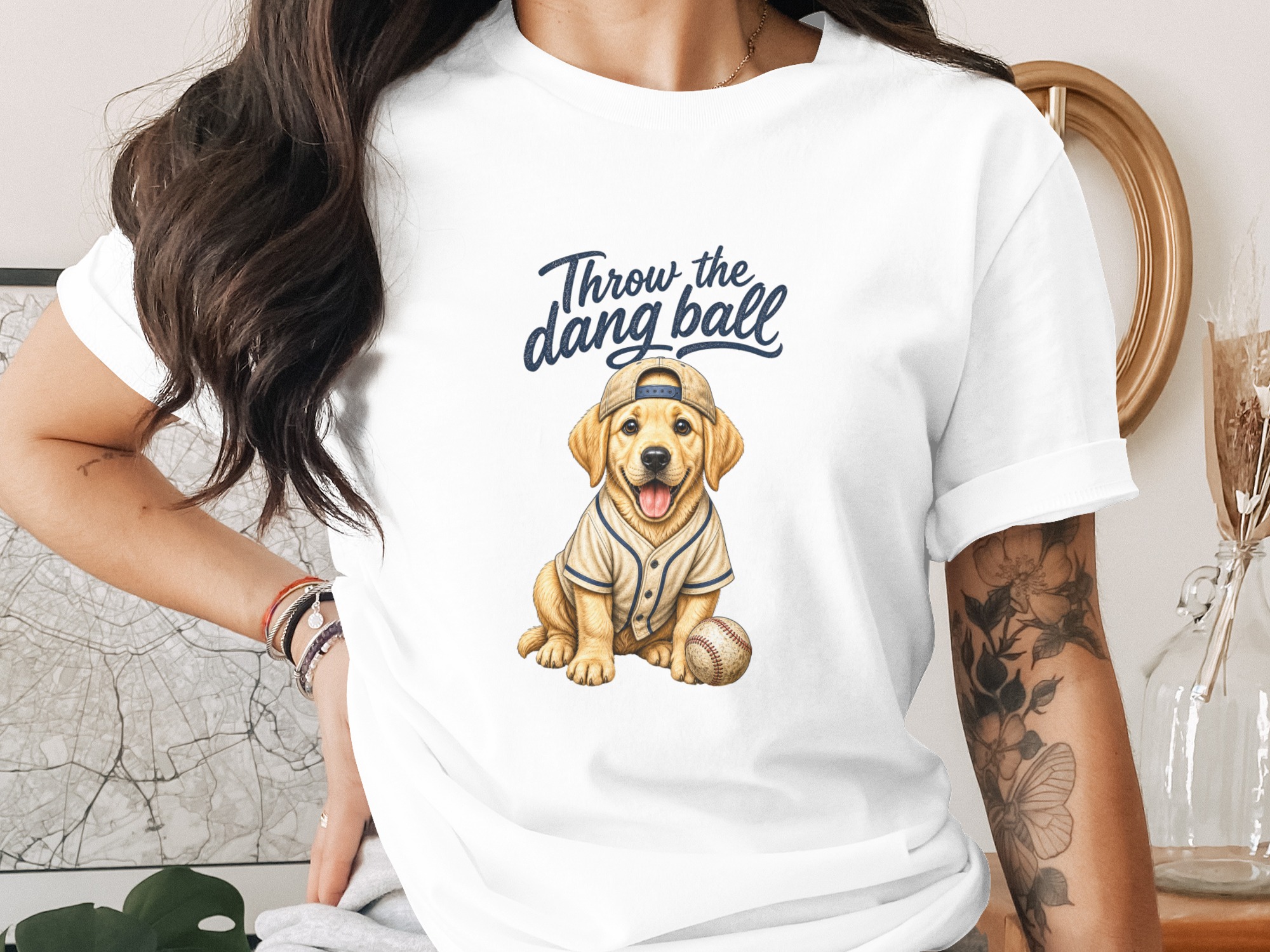 Throw the Dang Ball Golden Retriever Baseball T-Shirt, Funny Dog Lover Gift, Game Day Puppy Tee, Dog Mom Dad Sports Fan Top