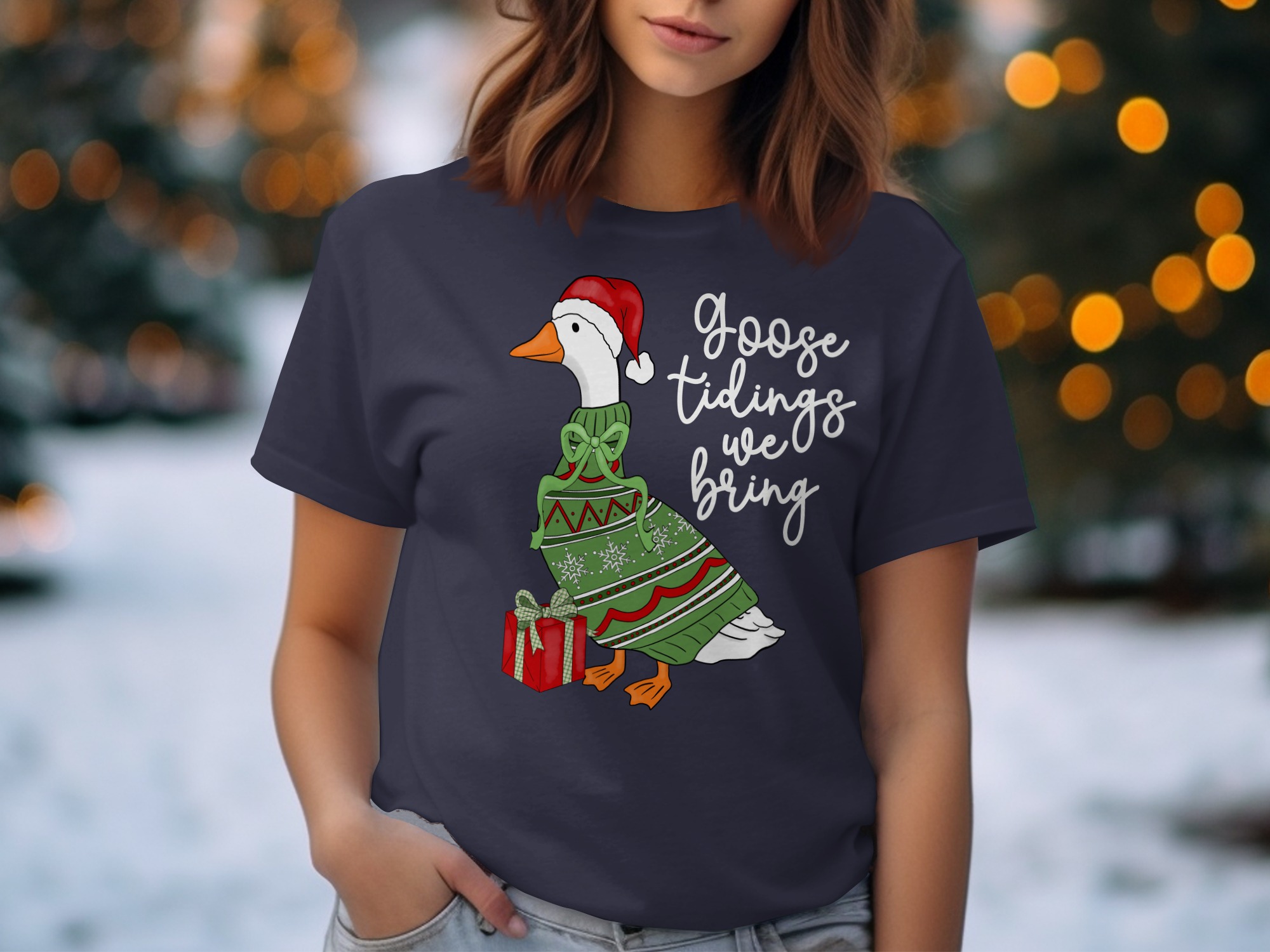 Goose Tidings We Bring Funny Christmas Goose Shirt, Holiday Lover Gift T-Shirt, Cute Animal Xmas Tee, Festive Duck Crewneck - Image 4