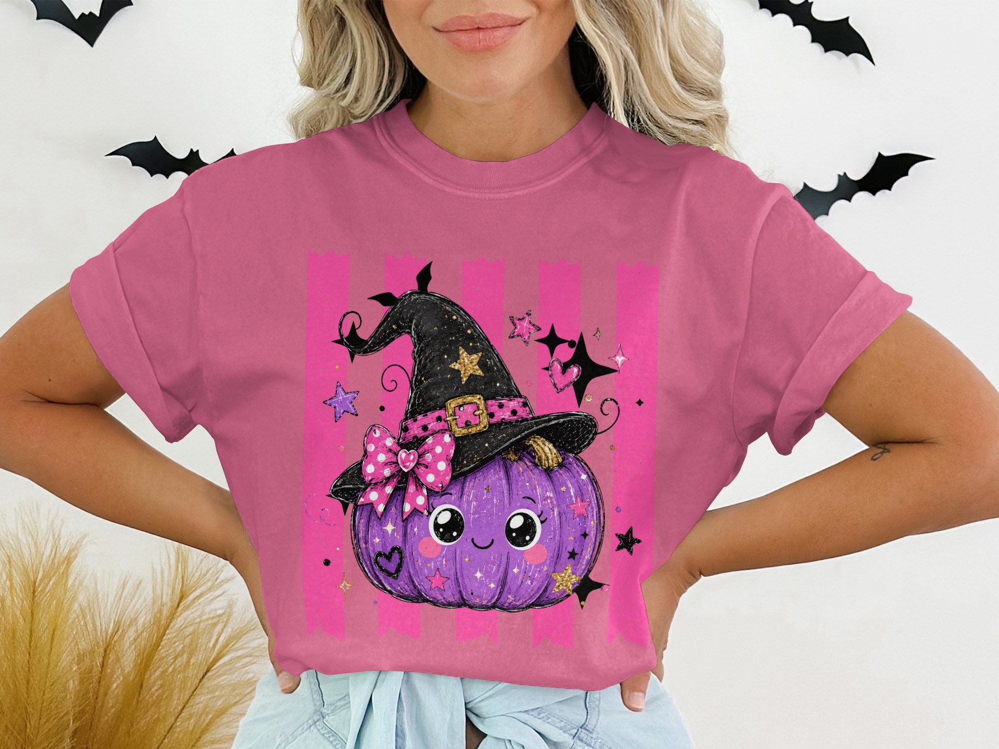 Cute Witch Pumpkin T-Shirt | Adorable Halloween Shirt for Women & Girls | Spooky Season Tee Gift Idea - Image 13