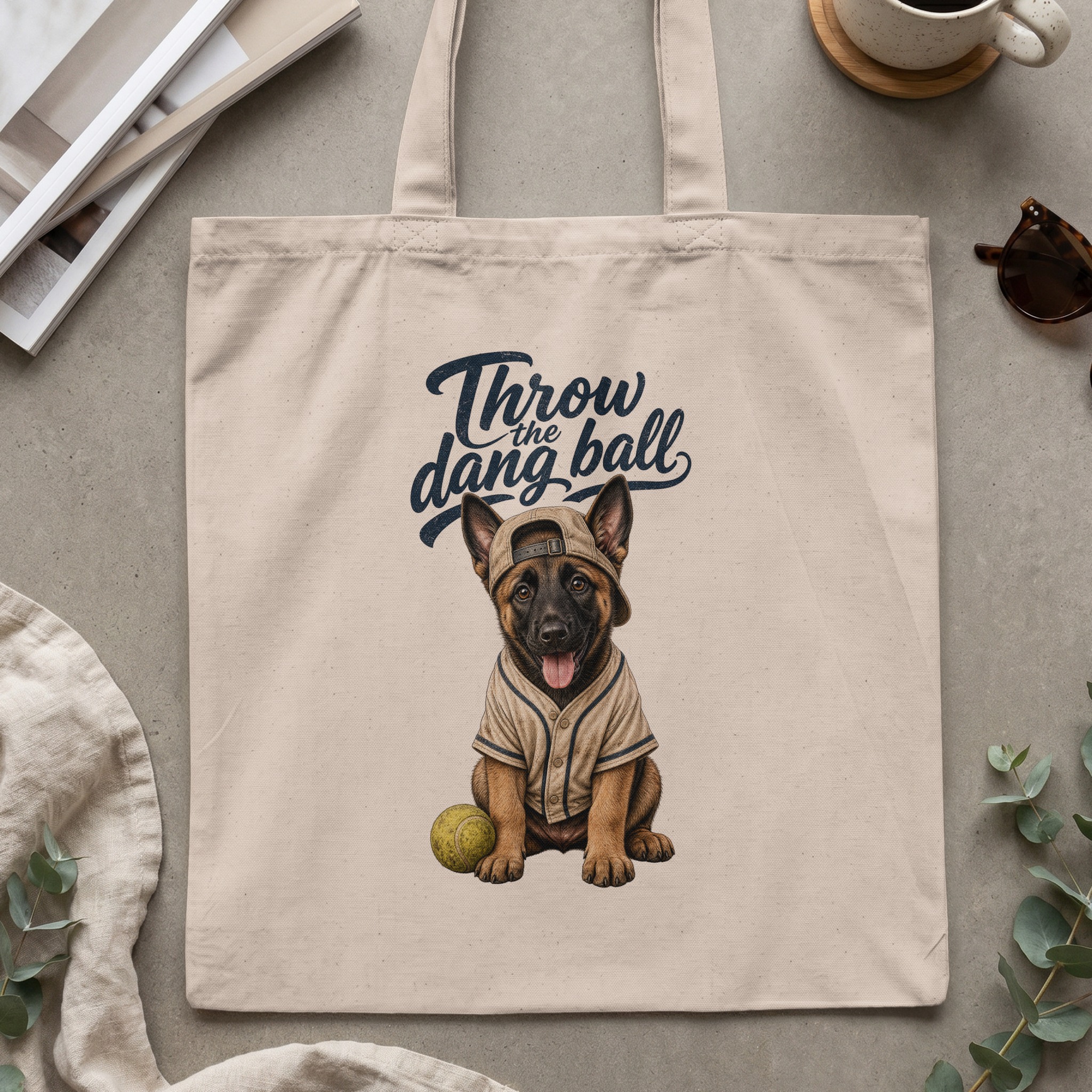 Throw the Dang Ball Dog Tote Bag, Cute German Shepherd Puppy Baseball Cap Funny Pet Lover Gift Canvas - Image 2